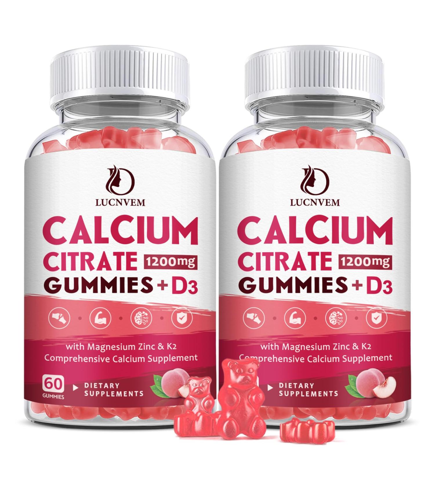 (2 Pack) Calcium Citrate 1200mg with Vitamin D3 Supplements Gummies for Women & Men Calcium Gummies with Vitamin D3 K2 High Absorption for Bone Muscle Healthy- Peach Flavor- 60 Day Supply Peach 60 Count (Pack of 2) - Buy Online on GoSupps.com