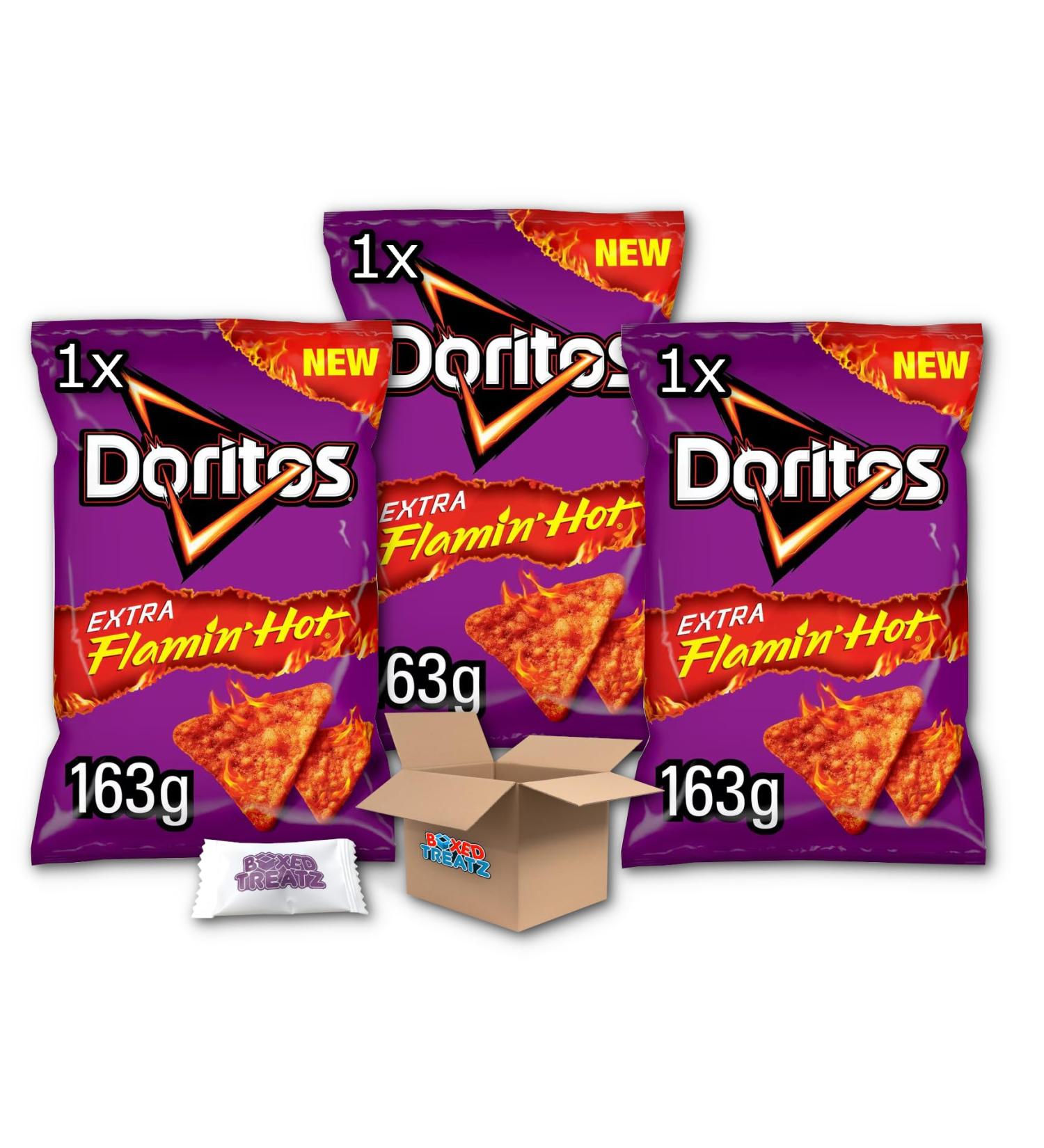 Doritos NEW Extra Flamin' Hot Flavour - Doritos Corn Chips 3x163g Boxed Treatz Doritos NEW Extra Flamin' Hot - Doritos Corn Chips 3x163g - Buy Online on GoSupps.com