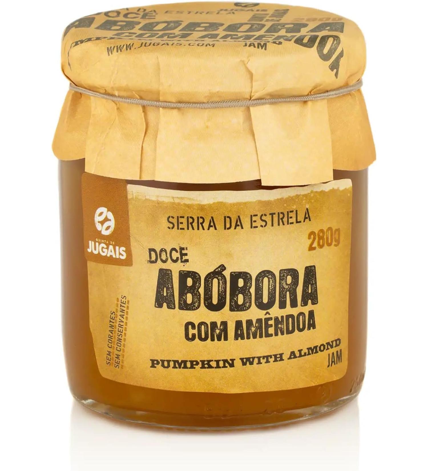 Quinta de Jugais Pumpkin and almond jam 280g in a glass jar - Creamy taste and crunchy texture - Ideal for desserts and breakfast - No artificial colors or preservatives - Gourmet product - Buy Online on GoSupps.com