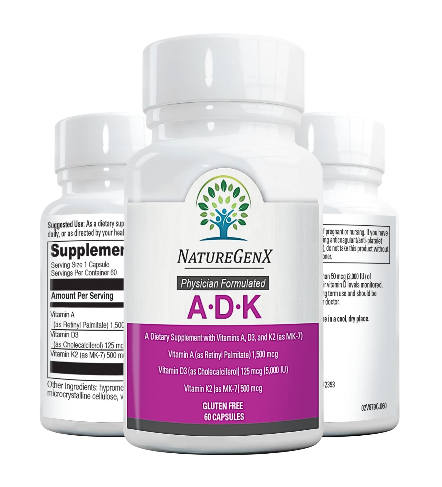 NatureGenX Vitamin ADK - Vitamin A, D3 5000 IU, K2 MK-7 Supplement for Bone Health, Heart & Immunity | 2-Month Supply (60 Capsules) - Buy Online on GoSupps.com