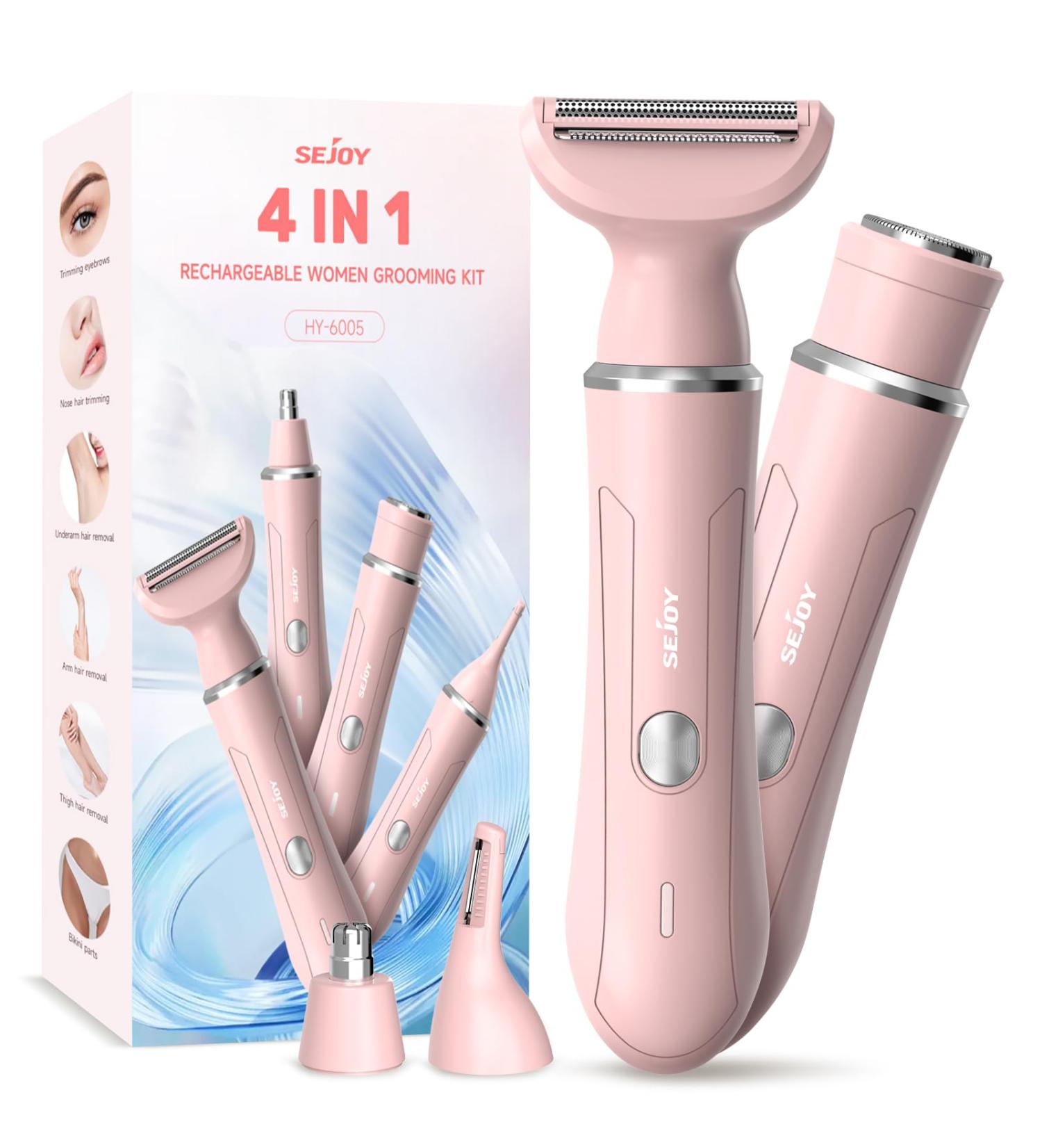 Sejoy All-in-1 Women's Facial Hair Trimmer Painless Electric Clipper for Face Nose Ears & Eyebrows Pink - Buy Online on GoSupps.com