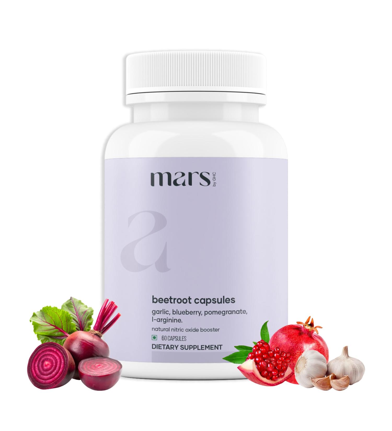 MarsbyGHC Natural Beetroot Capsules | with Garlic Blueberry Pomegranate & L-Arginine | Plant-Based Supplement | Pack of 1 - Buy Online on GoSupps.com