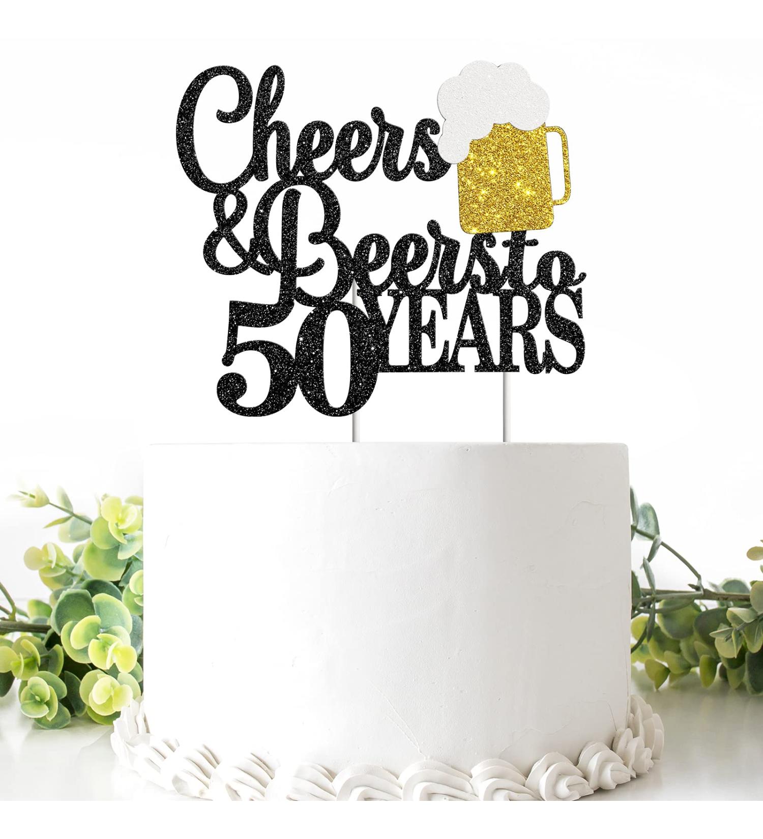 Cheers & Beers to 50 Years Cake Topper Happy 50th Birthday Cake Topper 50th Anniversary Party Supplies Black Glittery - Buy Online on GoSupps.com