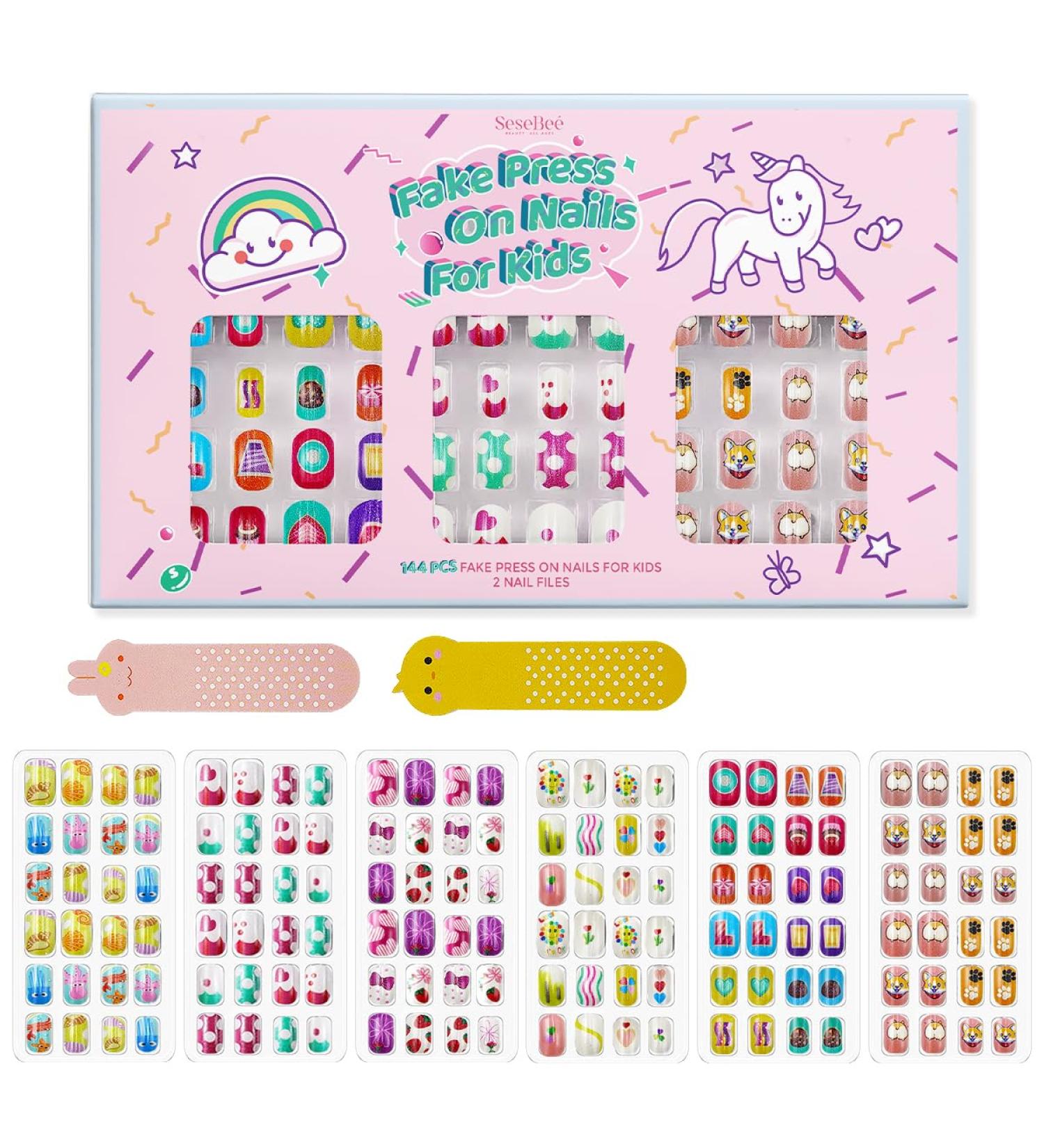 144Pcs Kids Press on Short Fake Nails - Cute Animal Design | Full Cover Acrylic Nail Kit for Children | Quick & Easy Stick On with Pre Glue - Perfect Gift for Kids Nail Decoration - Buy Online on GoSupps.com