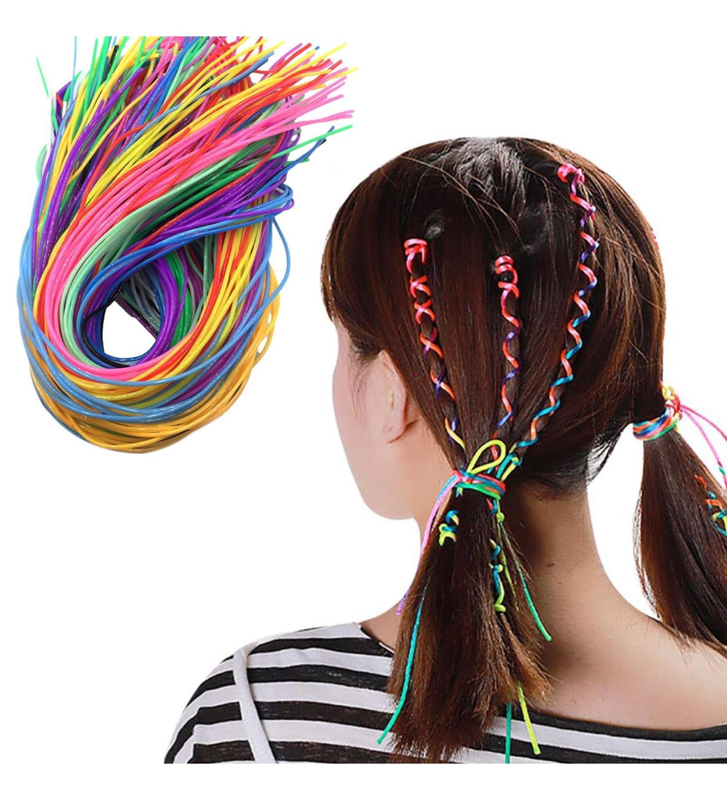 Colorful Hair Strings - Hair Tinsel Extensions Hair Thread Yarn Braiding Wire Ribbon | 96 Colorful Plastiic Braided Hip Hop Headband Braided Rope Braiding Hair Tie for Girls Braids Hair Styl - Buy Online on GoSupps.com