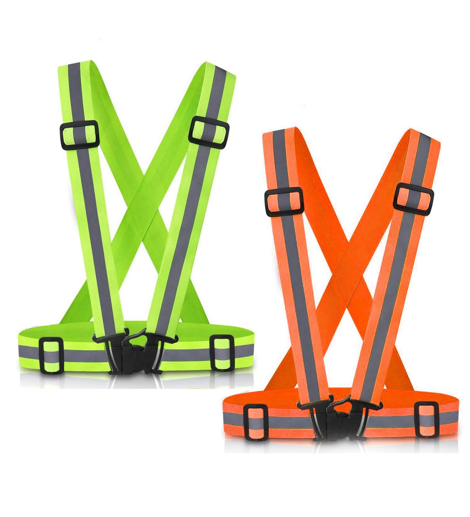 Sawnzc 2Pack High Visible Reflective Running Vest Set for Safety | Adjustable Gear for Night Outdoor Running, Cycling, Motorcycle, Dog Walk, Jogging - Green-Orange - Buy Online on GoSupps.com
