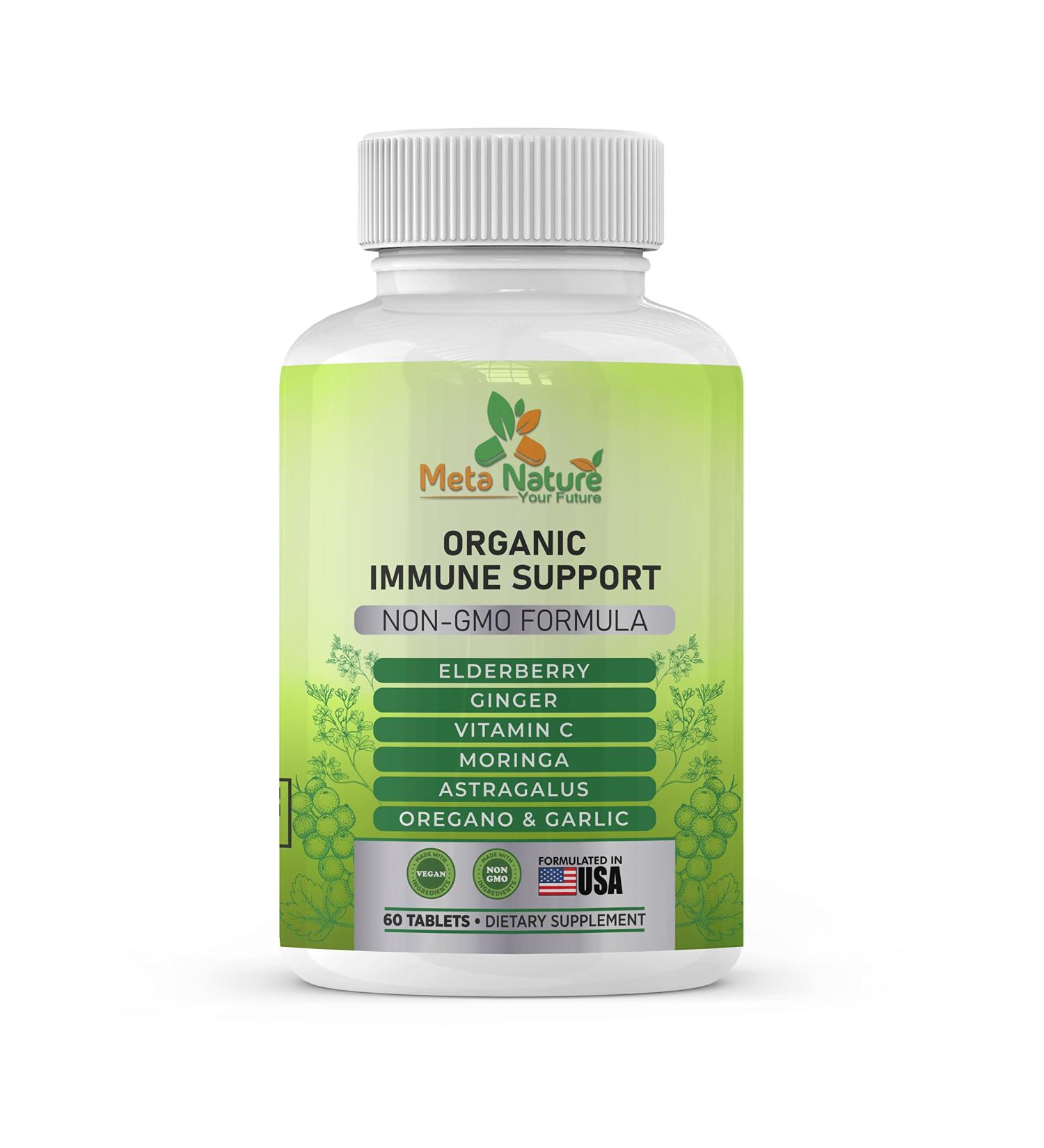 Certified Organic Immune Support Supplement - Elderberry, Astragalus, Oregano, Ginger, Moringa, Garlic, Vitamin C - 60 Tablets - Buy Online on GoSupps.com