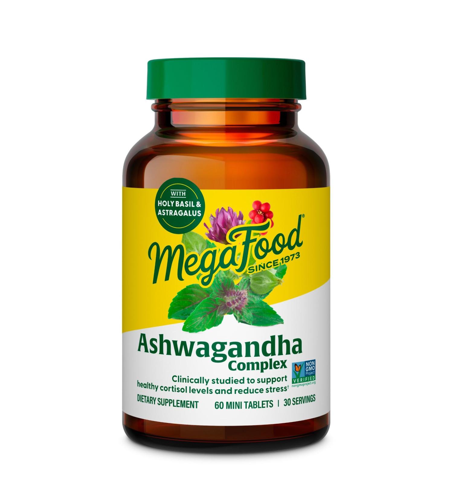MegaFood Ashwagandha Complex (Formerly Stress Protect) - Ashwagandha Supplements Astragalus Root & Holy Basil - Vegetarian Gluten Free Cortisol Supplement - 60 Mini Tablets 30 Servings - Buy Online on GoSupps.com