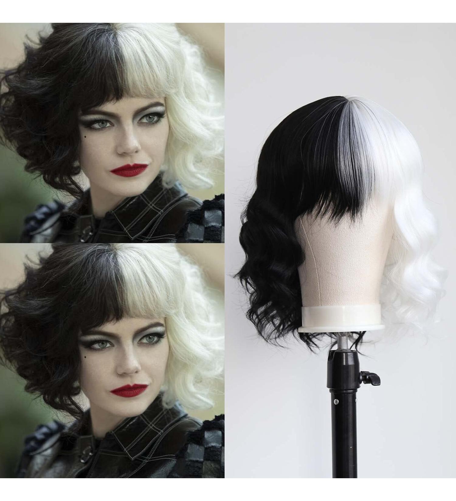 Buy TOWOWM Cruella de Vil Wig - Black & White Synthetic Bob with Pony | Perfect for Cosplay & Daily Wear - Buy Online on GoSupps.com