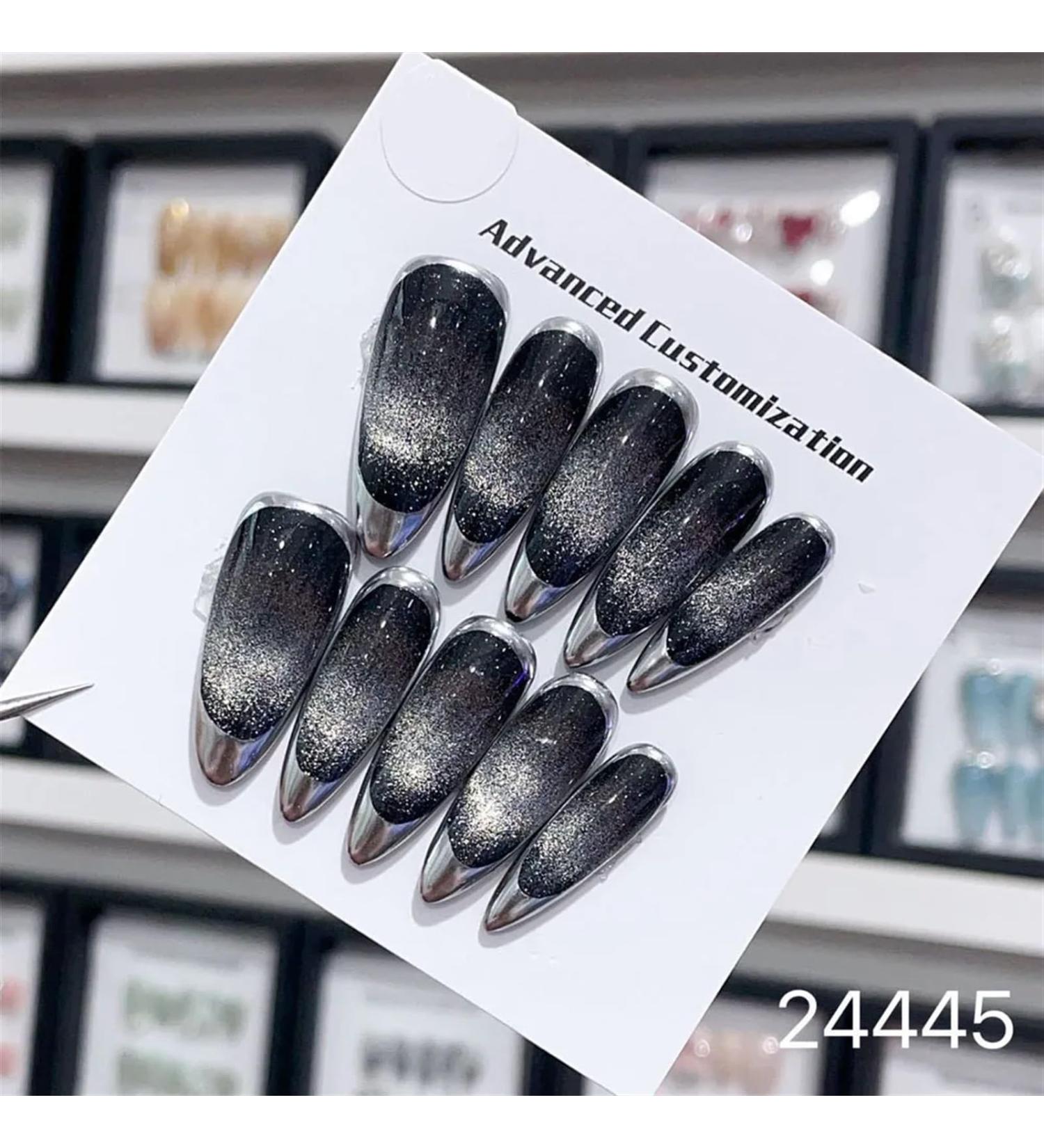 Nail Tips False Nails Tips Art Press on Nails Hand Made Fake Nails Painting Alloy Chain Decor Luxury Magic Mirror Power Design Punk Press On Nails(24445 M) - Buy Online on GoSupps.com