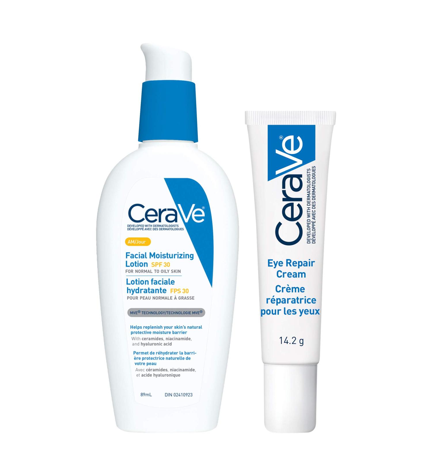 CeraVe Daily Face Lotion and Eye Cream Bundle Face Moisturizer Lotion AM SPF 30 Fragrance Free and Eye Repair Cream with Hyaluronic Acid - Buy Online on GoSupps.com