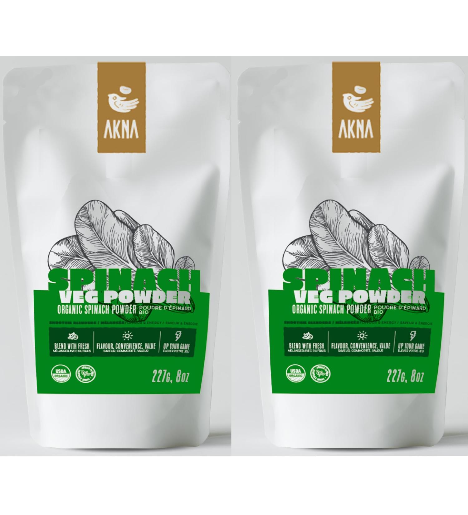 AKNA Organic Spinach Veg Powder 2 Pack 2 x 227g Resealable Bags - Buy Online on GoSupps.com