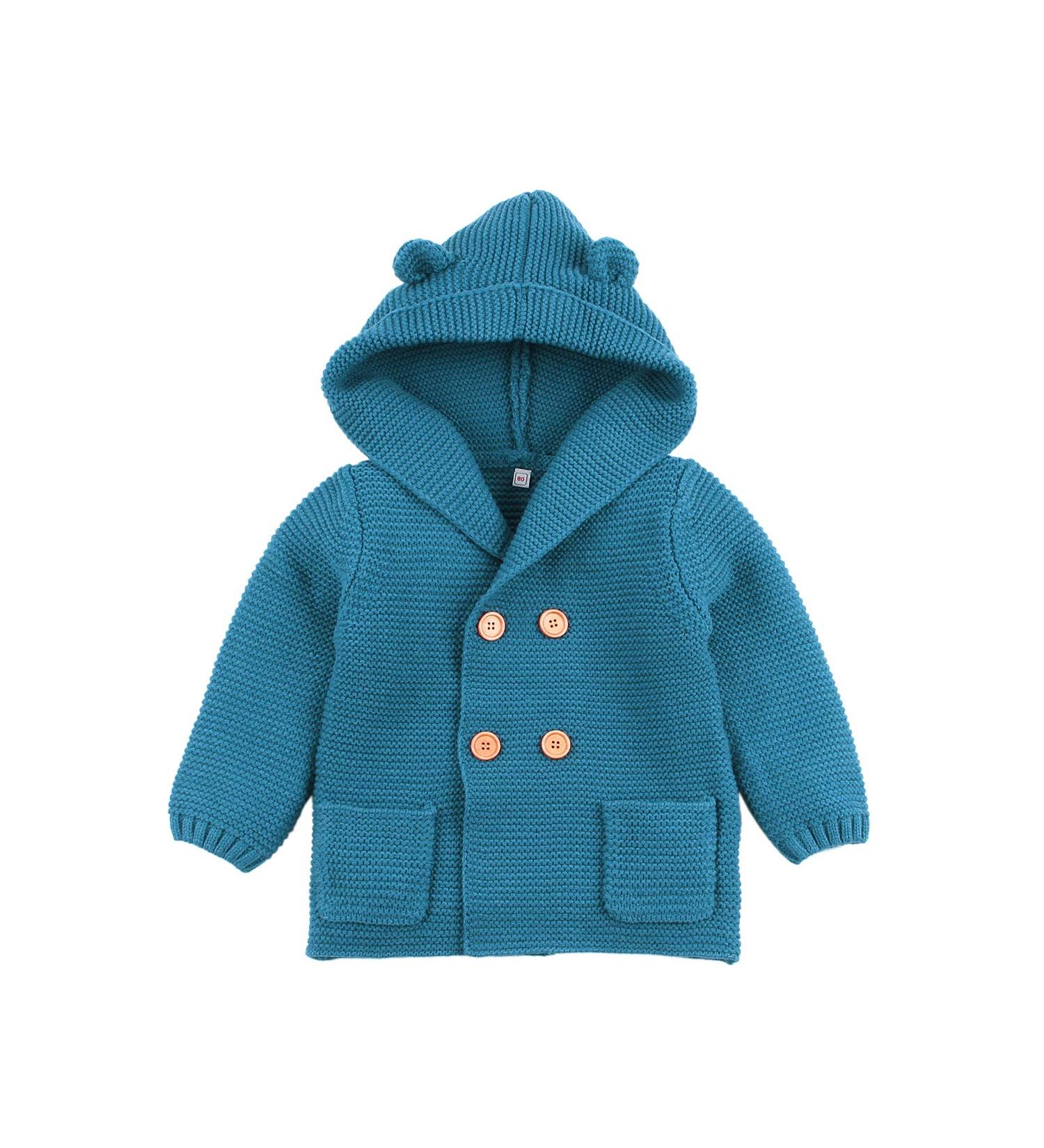 Mimixiong Baby Sweater Cardigan Boy Jacket | Long Sleeve Hooded Coat 18-24 Months Navy Blue - Buy Online on GoSupps.com