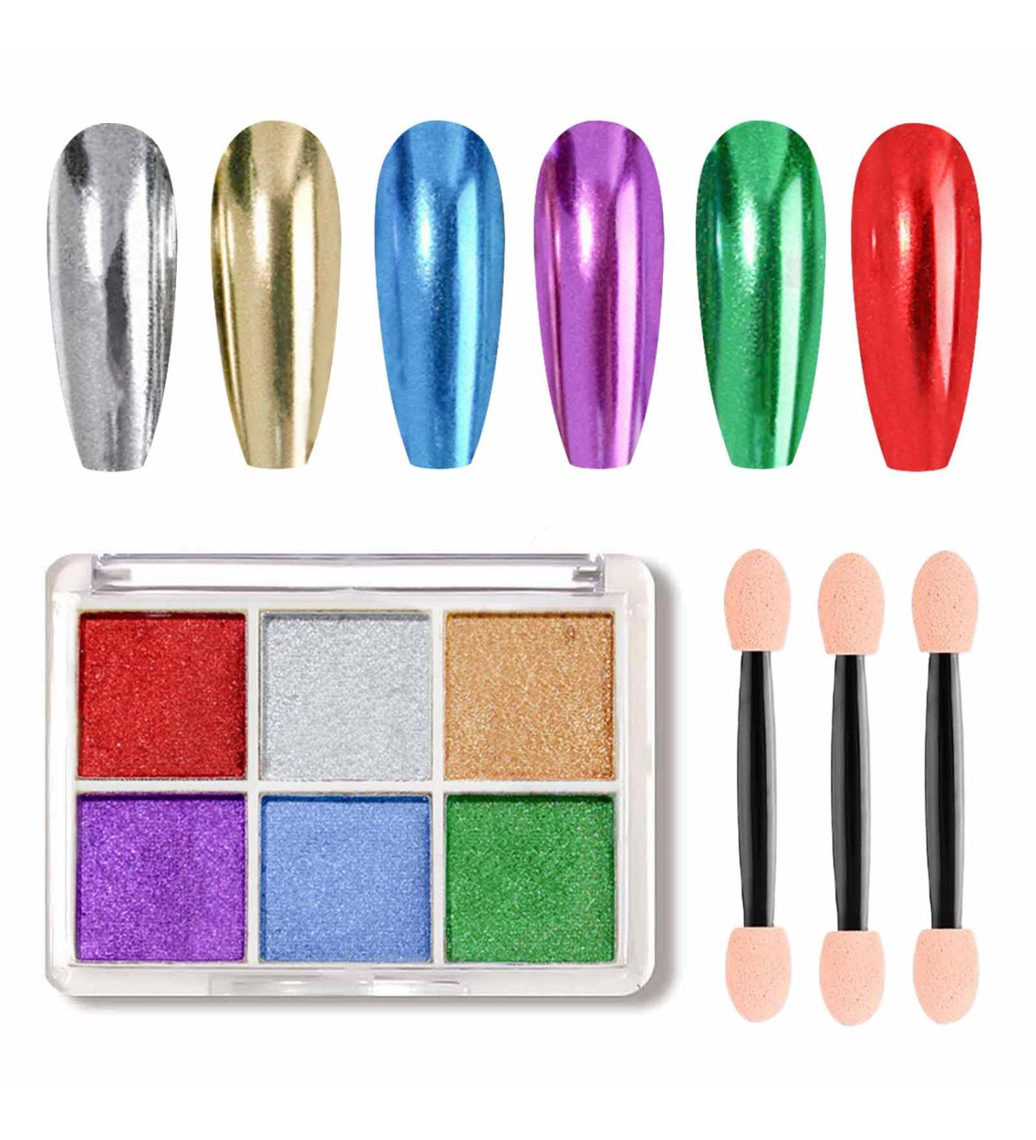GZMAYUEN 6 Colors Chrome Nail Powder Metallic Gold Sliver Blue Purple Green Red Mirror Effect Nail Pigment Chrome Powder Set 14 - Buy Online on GoSupps.com
