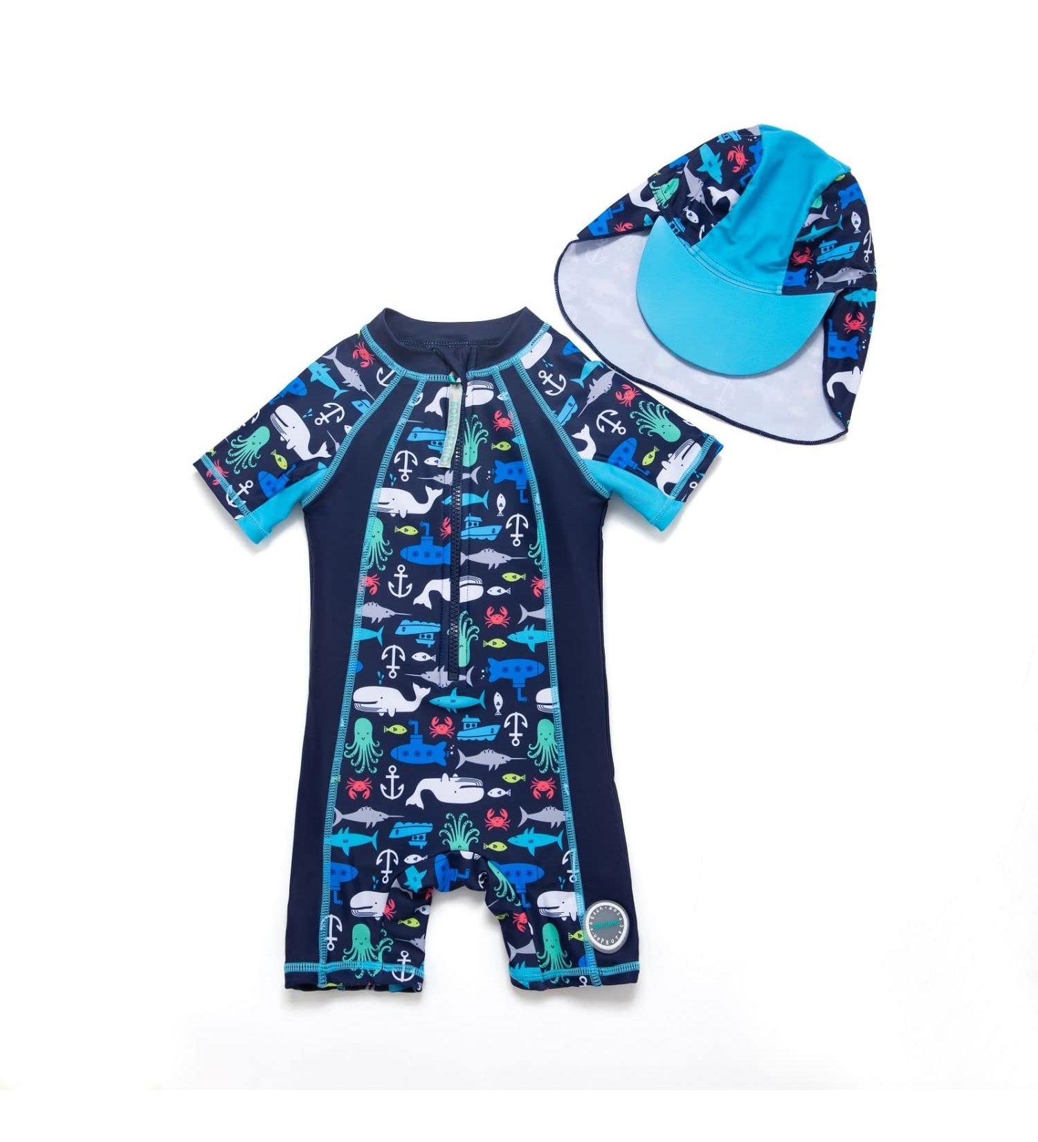 BONVERANO Baby Boys Swimsuit - Short-Sleeve Zipper One Piece Swimwear | UPF 50+ Sun Protection | 18-24 Months Navy - Buy Online on GoSupps.com