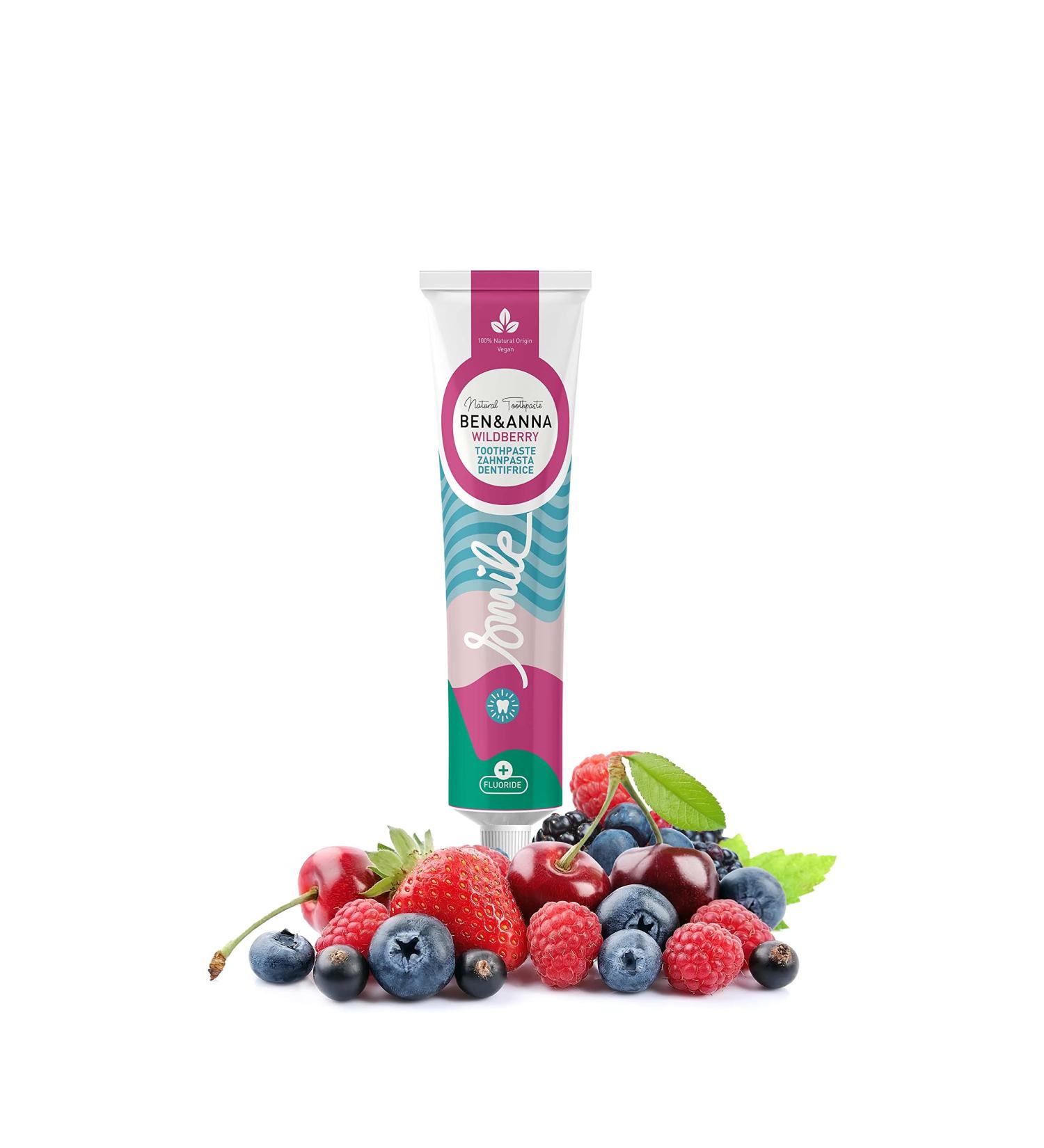 Ben & Anna Organic Wild Berry Toothpaste with Fluoride - Vegan Microplastic-Free & 100% Natural Cosmetics | 75ml - Buy Online on GoSupps.com