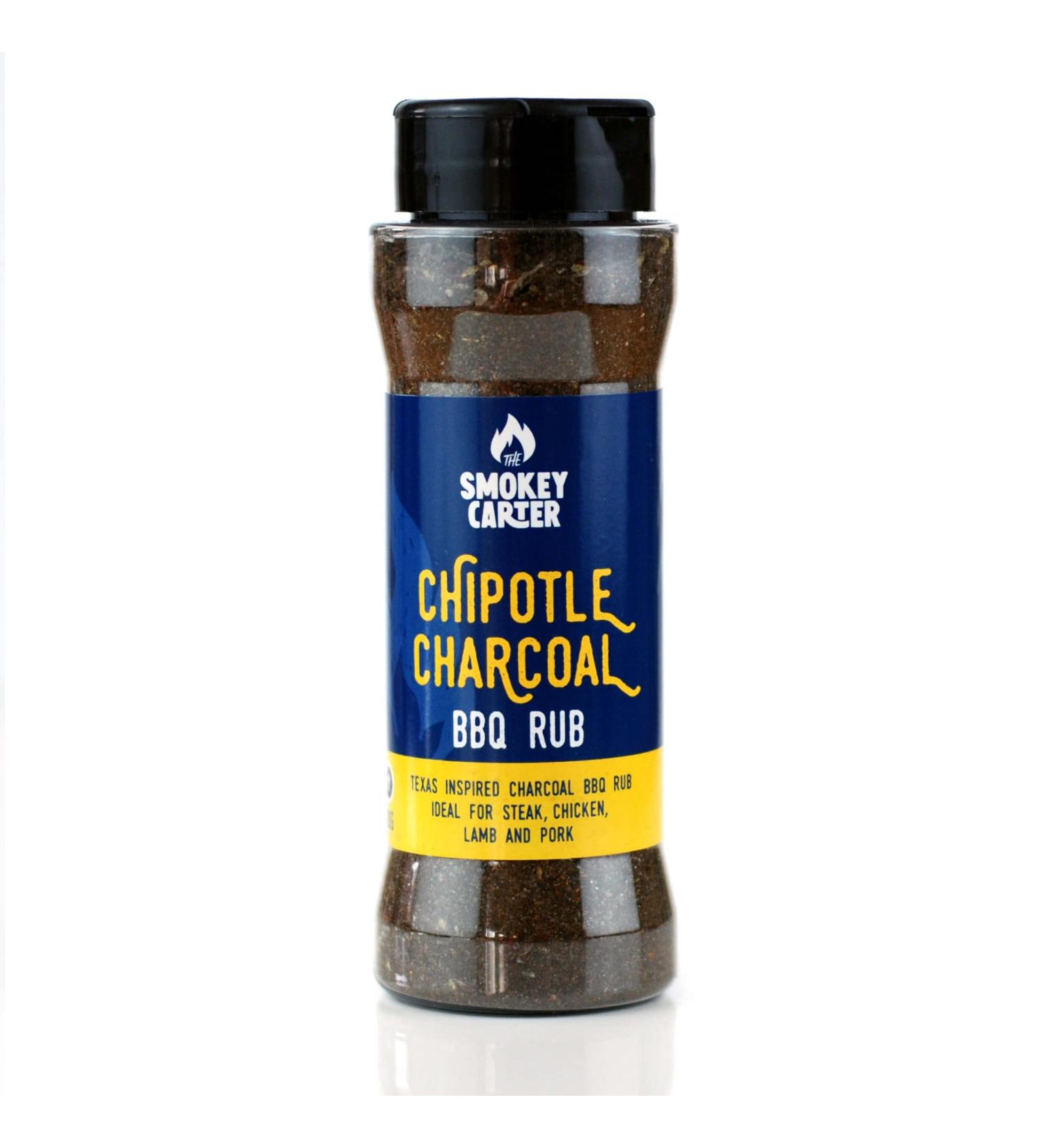 Chipotle Charcoal BBQ Rub | The Smokey Carter | Activated charcoal steak seasoning | Great on burgers brisket ribs & lamb | Chipotle chilli smoky kick - Buy Online on GoSupps.com
