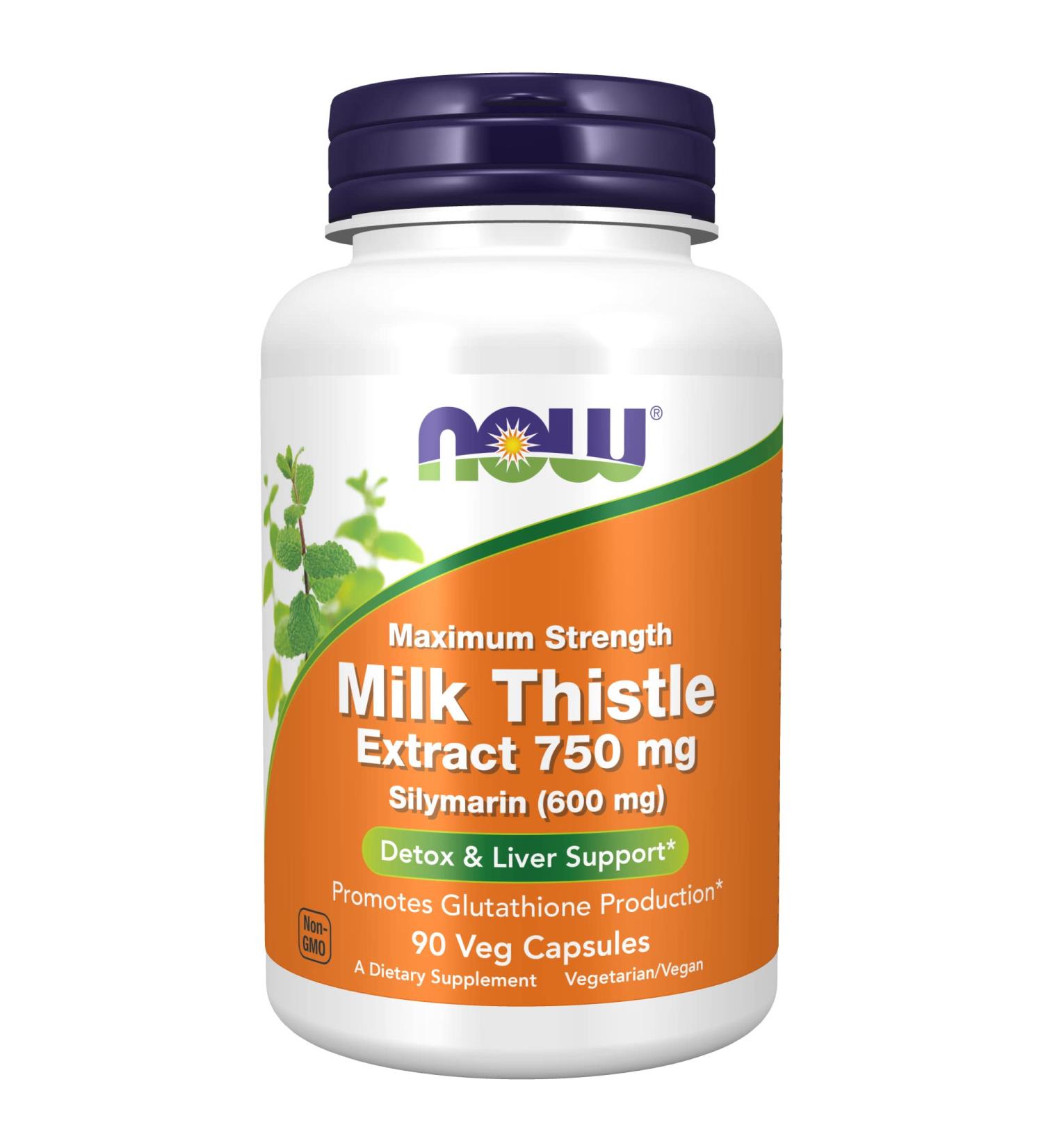NOW Milk Thistle Extract 750mg Extra Strength - 90 Veg Capsules, Silymarin 600mg - Buy Online on GoSupps.com