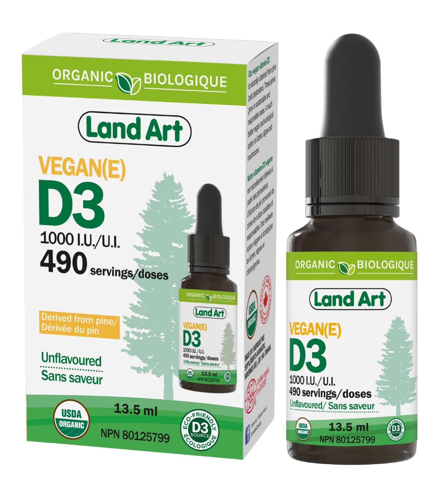 Certified Organic VEGAN Plant-Based Vitamin D3 Drops - 1000IU per drop - 490 Servings - Unflavoured - 13.5ml - Immune System Support - Made in Canada 13.5 ml (Pack of 1) - Buy Online on GoSupps.com