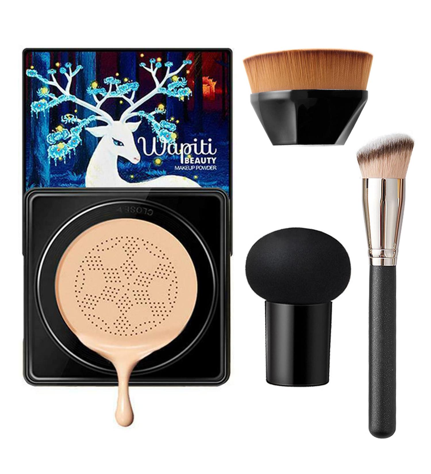 Mushroom Head Air Cushion CC Cream Moisturizing Concealer BB Cream with Foundation Brush Face Foundation Makeup Full Coverage Pores (Natural Color) - Buy Online on GoSupps.com