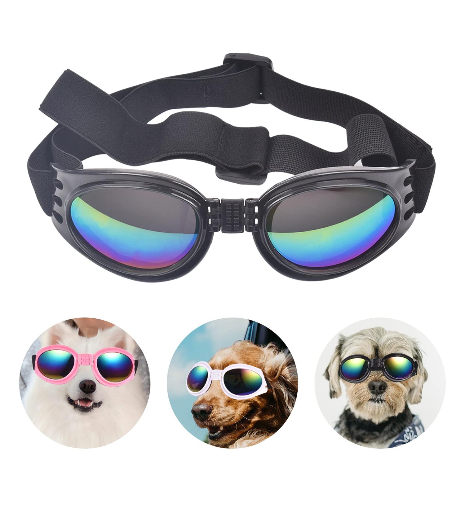 Dog Goggles Dog Sunglasses Adjustable Strap for Waterproof Windproof UV Protection Sunglasses for Dog for Go out Travel Skiing Swim (Black) - Buy Online on GoSupps.com