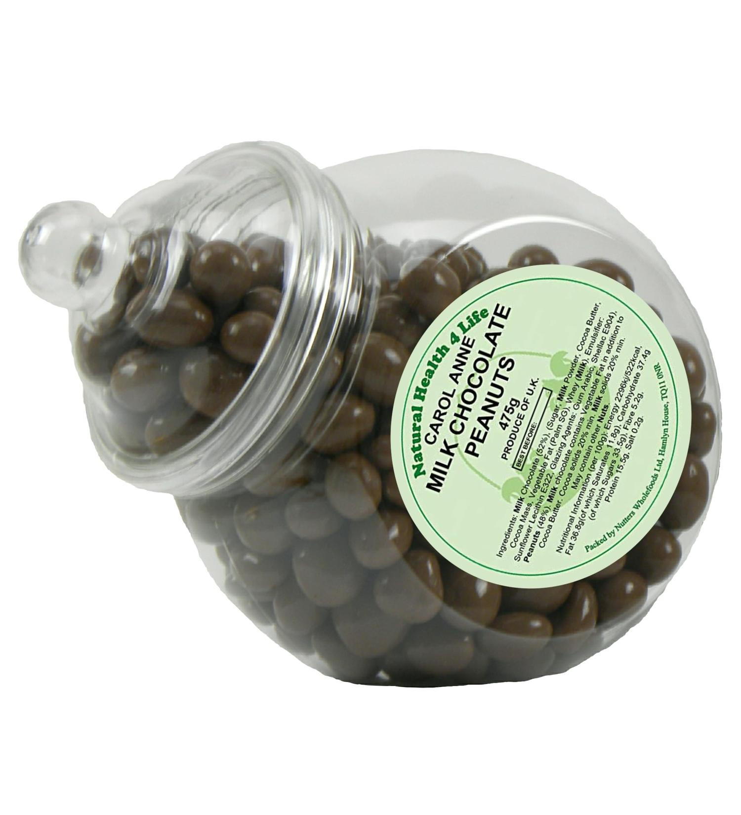 Natural Health 4 Life Carol Anne Confectionery Milk Chocolate Peanuts 475 g in Recyclable Gift Jar (1 Jar) Chocolate 475g - Buy Online on GoSupps.com