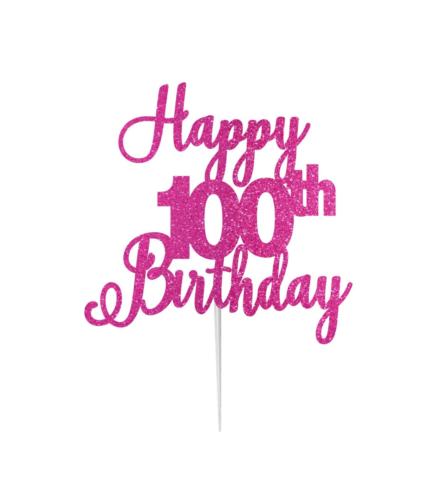 LissieLou Happy 100th Birthday Cake Topper in Pretty Glitter Card Made in the UK - Hot Pink - Buy Online on GoSupps.com