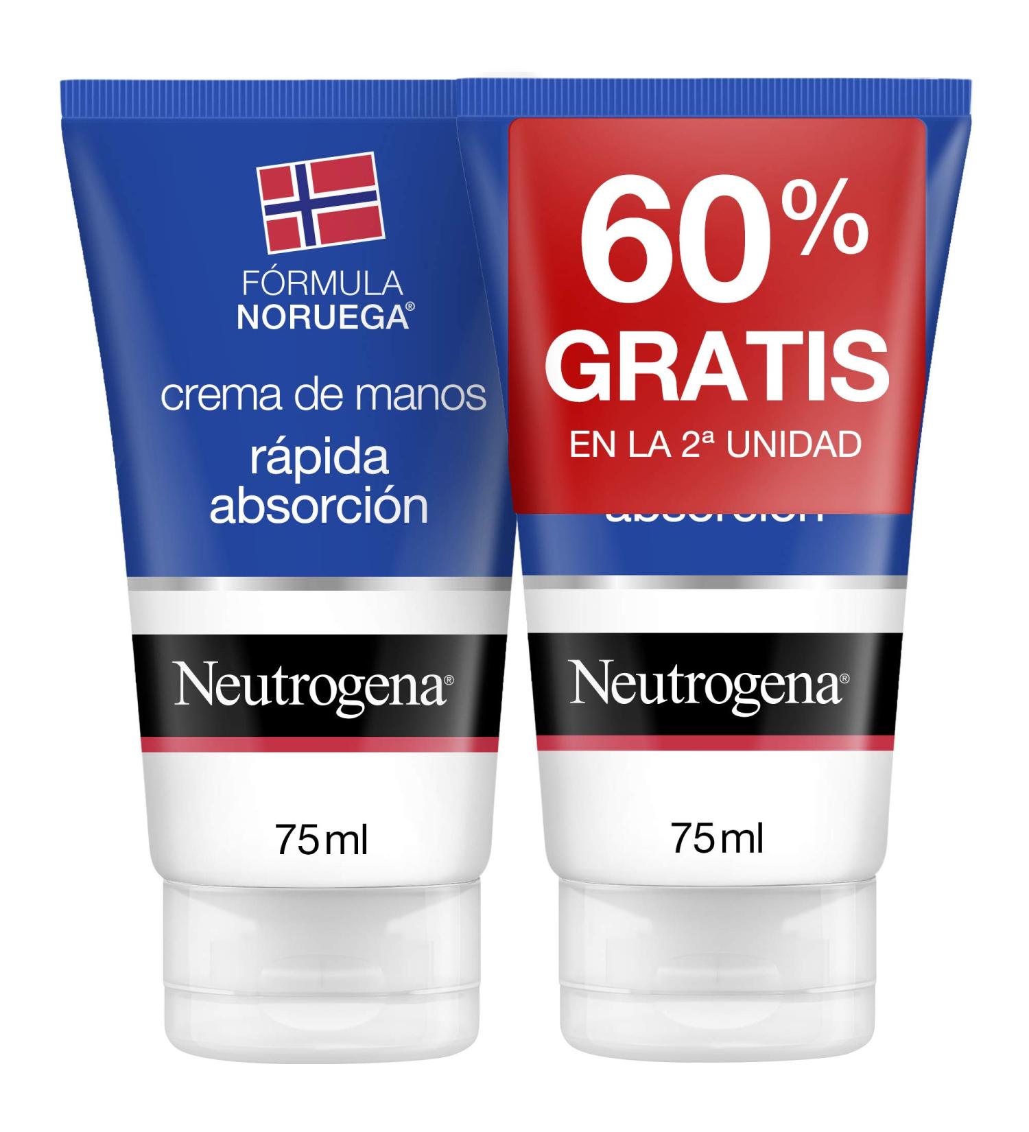 Neutrogena Crema de Manos R pida Absorci n - F rmula Noruega para Pieles Secas y Agrietadas Pack de 2 x 75ml | Env o Internacional - Buy Online on GoSupps.com