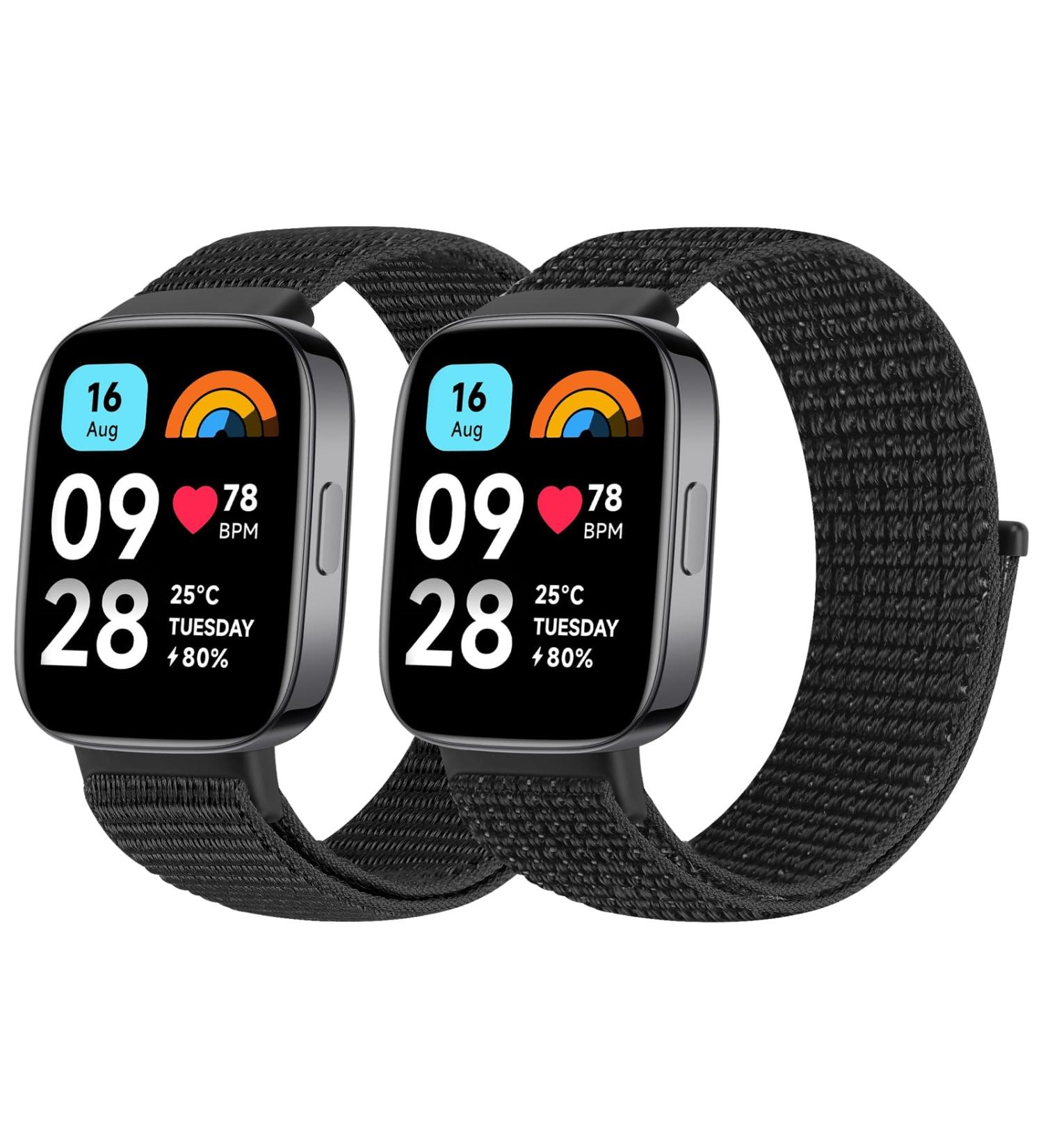 Shop BTTNG Adjustable Breathable Nylon Bracelet for Xiaomi Redmi Watch 3 Active - Unisex Sport Solo Loop Replacement in Deep Black + Reflective Black - Buy Online on GoSupps.com