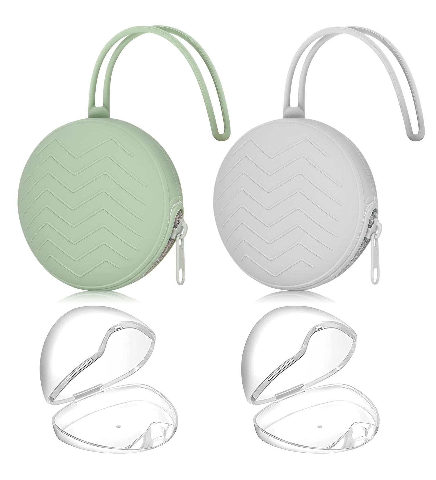 Pacifier Holder Case Set 4 Pack: 2 Portable Silicone Pouch Bags + 2 Transparent Storage Boxes, BPA-Free & Easy to Clean (Green & Grey) - Buy Online on GoSupps.com