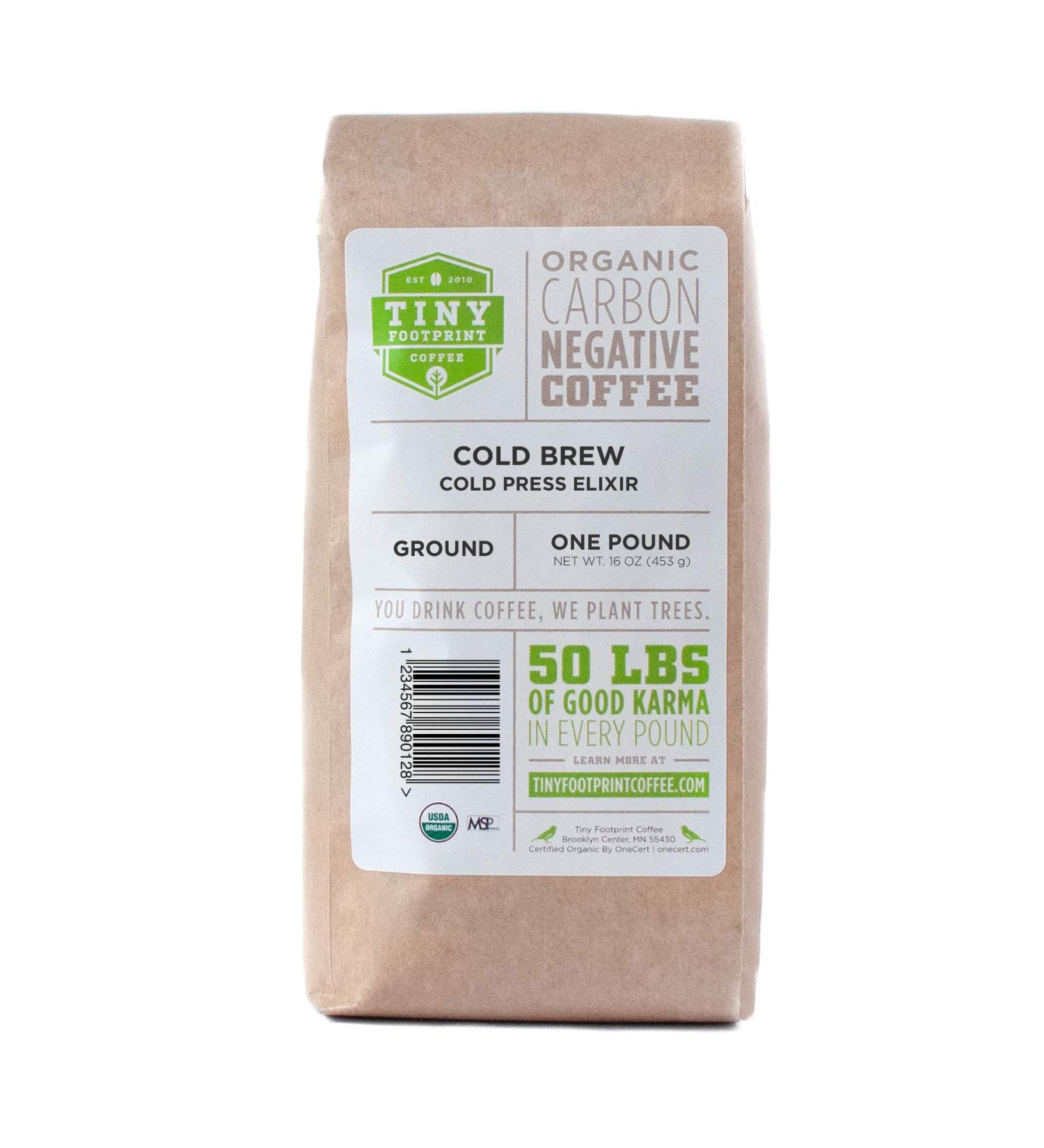 Tiny Footprint Coffee USDA Organic Cold Brew Press Elixir Ground Coffee Carbon Negative 16oz - 1lb Pack - Buy Online on GoSupps.com