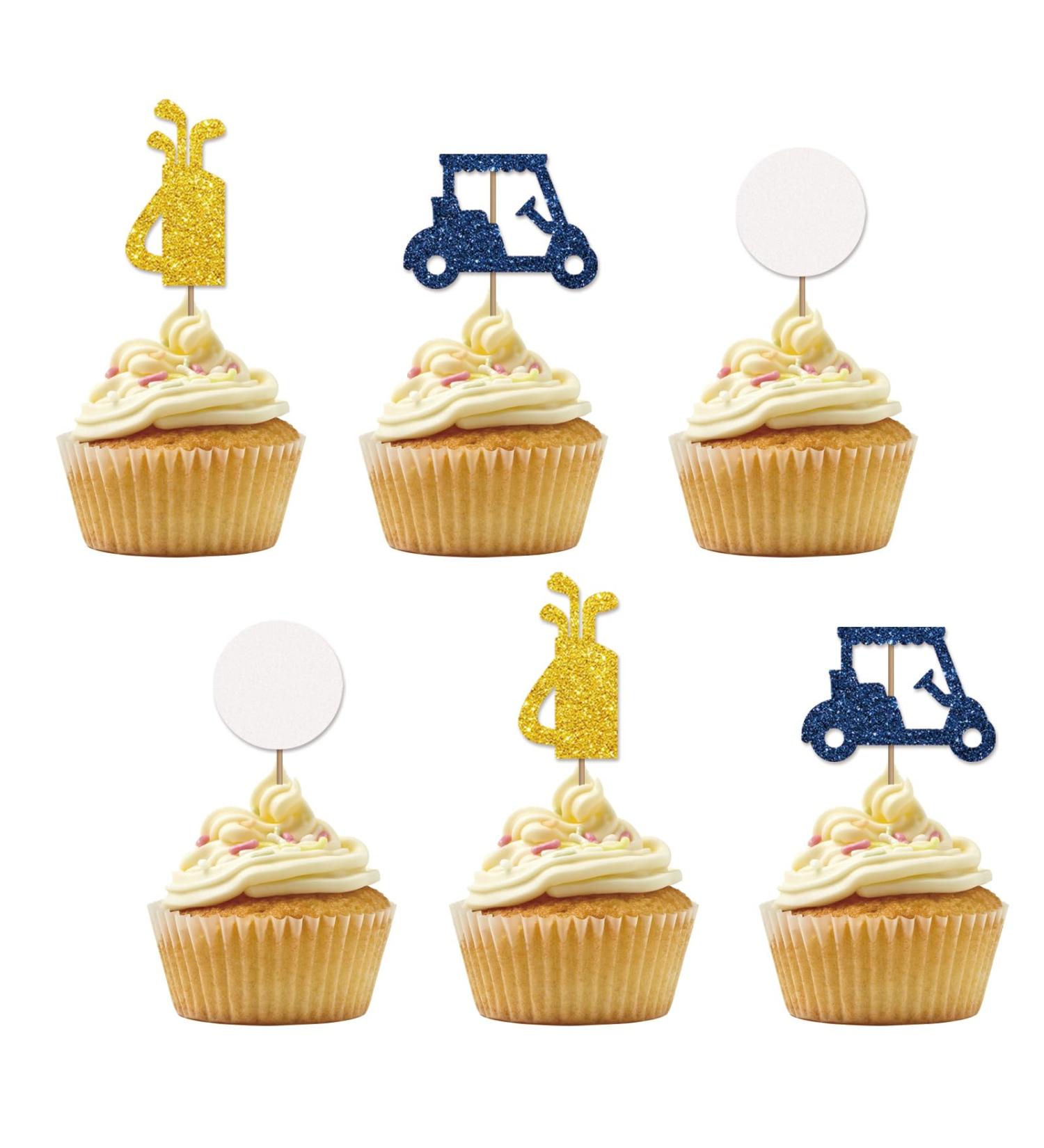 Set of 24 Golf Cupcake Toppers Gold&Blue Glitter Golf Ball Cupcake Picks Golf Cake Decorations for Golf Sport Theme Birthday/Baby Shower Party Supplies - Buy Online on GoSupps.com