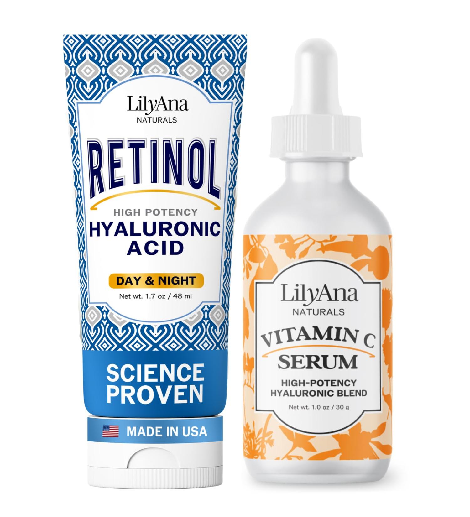 LilyAna Naturals Retinol Cream 1.7 oz and Vitamin C Serum 1.0 oz Bundle - Buy Online on GoSupps.com