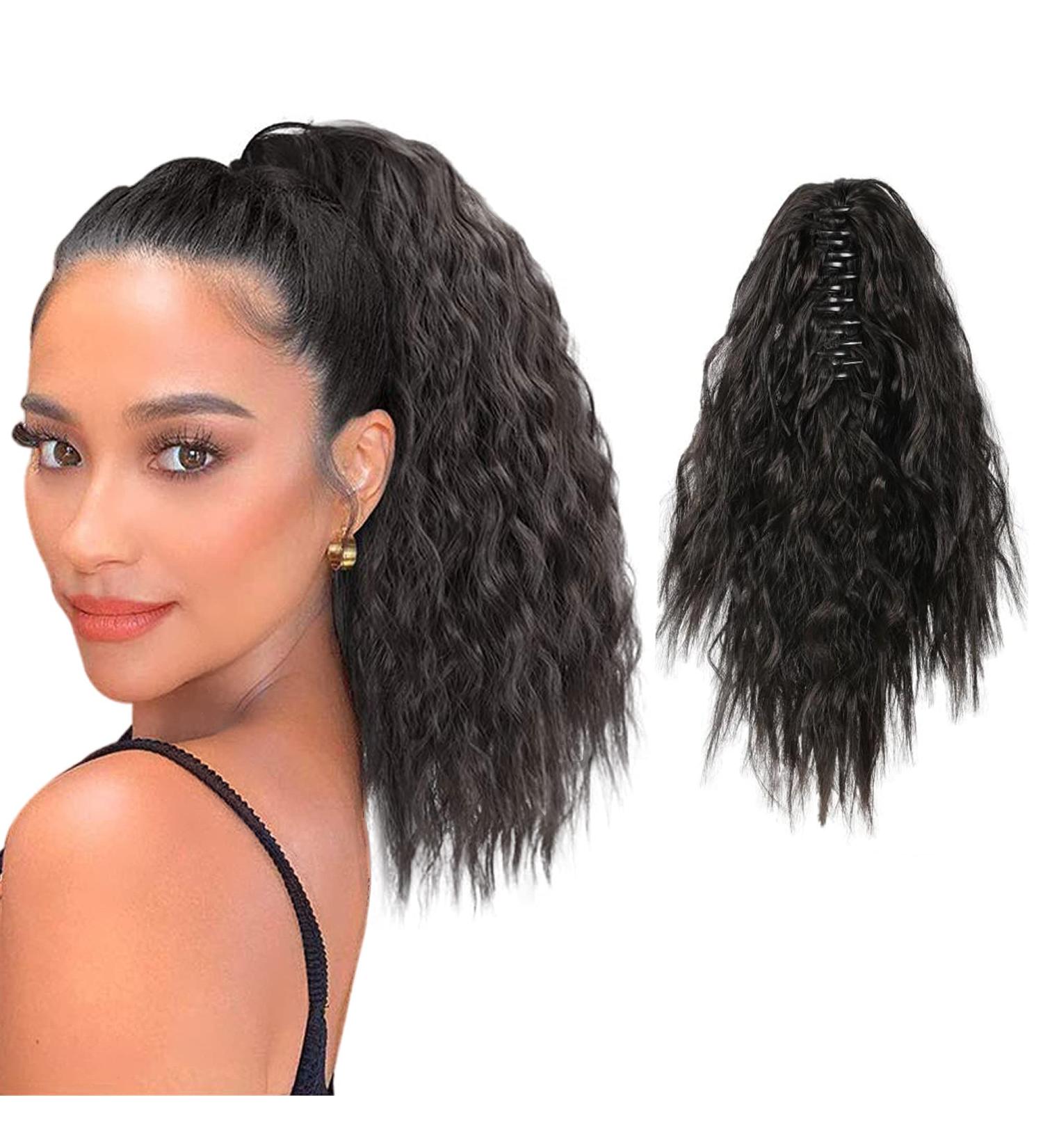 Meiriyfa Short Black Ponytail Extension - Curved Clip-In Heat-Resistant 40cm for Daily Use - Artificial Hair - Buy Online on GoSupps.com