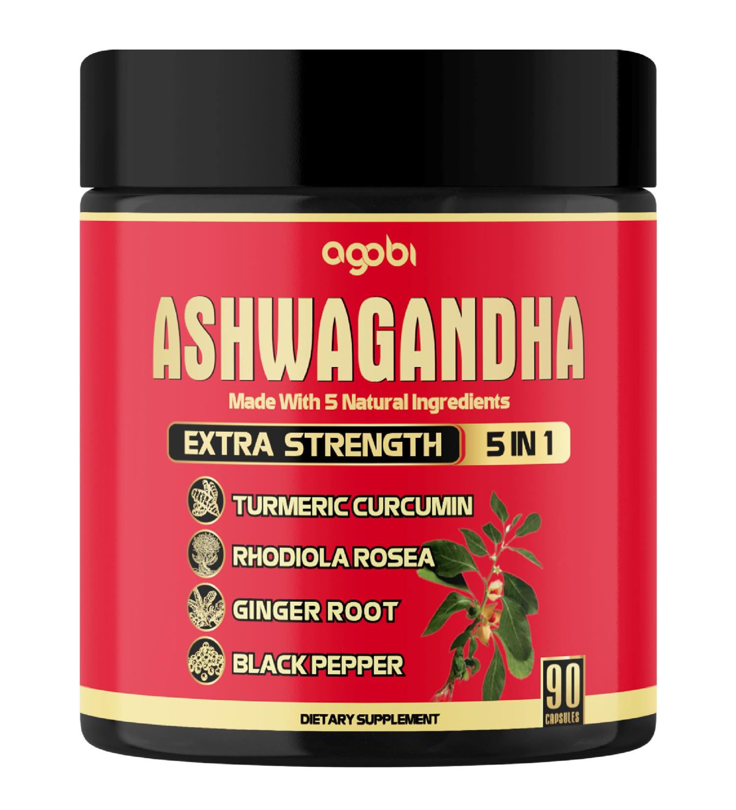 Ashwagandha Capsule 5in1-90 Vegan Capsules Blended with Ginger Turmeric Rhodiola Rosea & Black Pepper - Buy Online on GoSupps.com