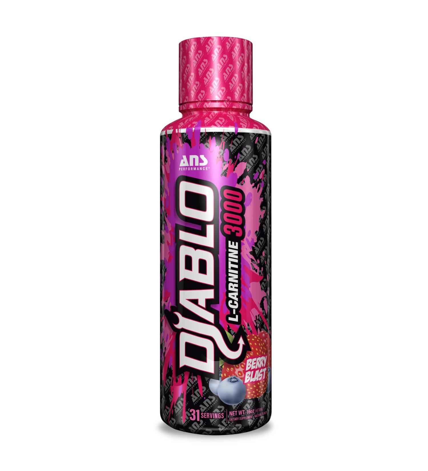 ANS Performance Diablo Carnitine 3000 (473 mL 16 oz) - Muscle Recovery Support - Double The Value with 3000 mL of L Carnitine per 15 mL - Delicious Flavours (Berry Blast) - Buy Online on GoSupps.com