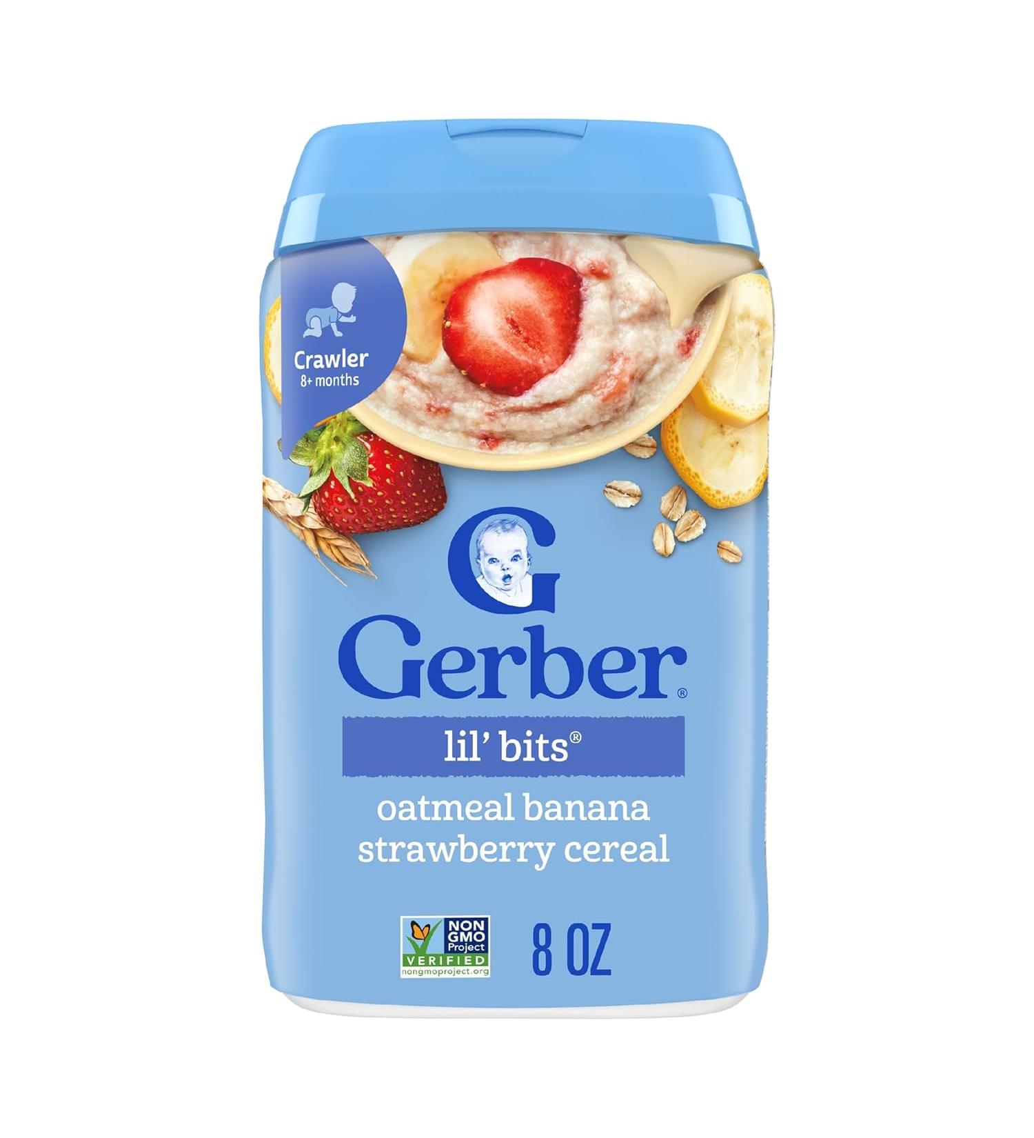 Gerber Lil' Bits Oatmeal Banana Strawberry Baby Cereal 8oz (Pack of 6) - Buy Online on GoSupps.com