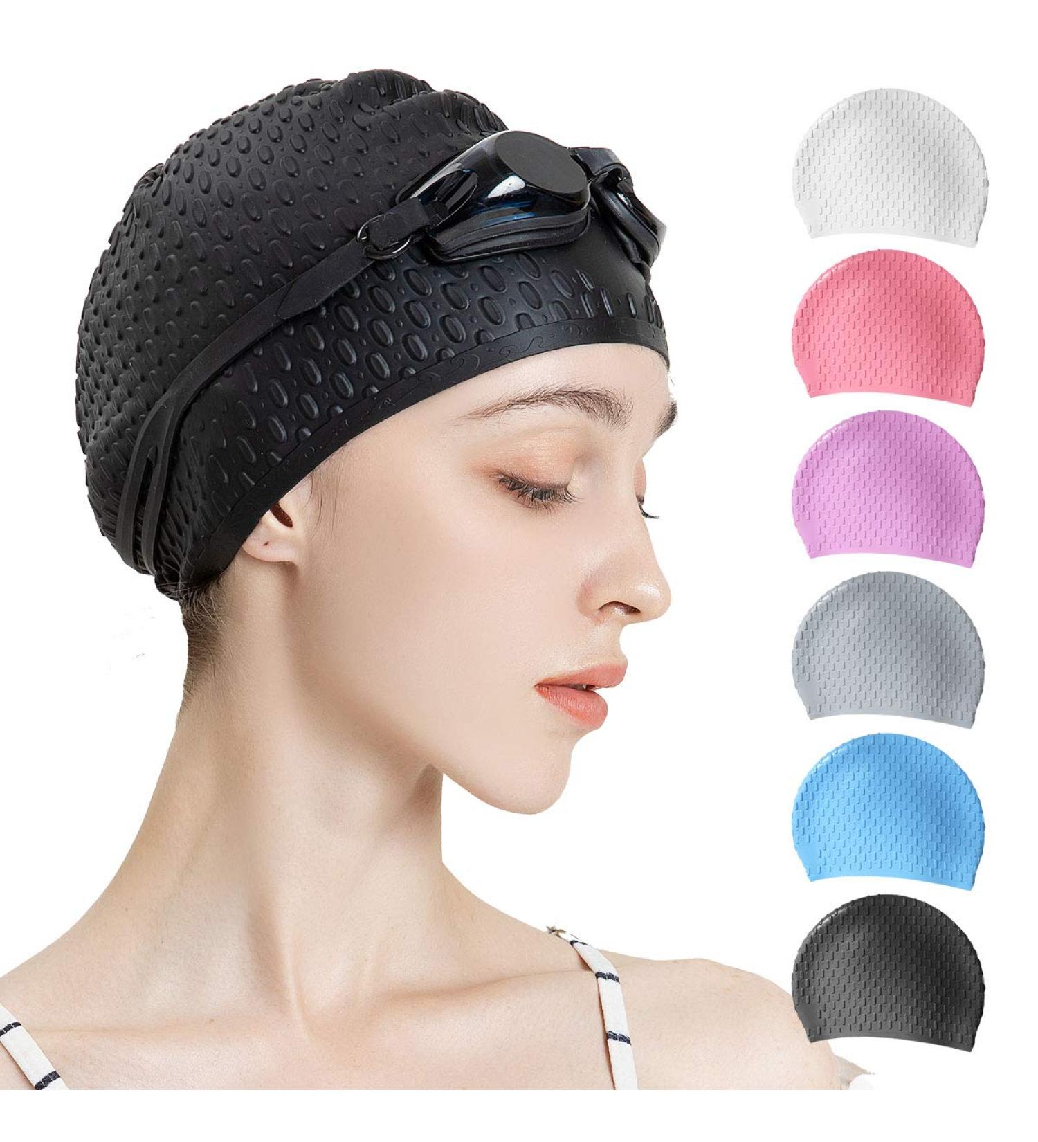Tripsky Silicone Swim Cap - Ideal for Curly Short to Long Hair - Unisex Bathing Cap for Men and Women - Black - Buy Online on GoSupps.com