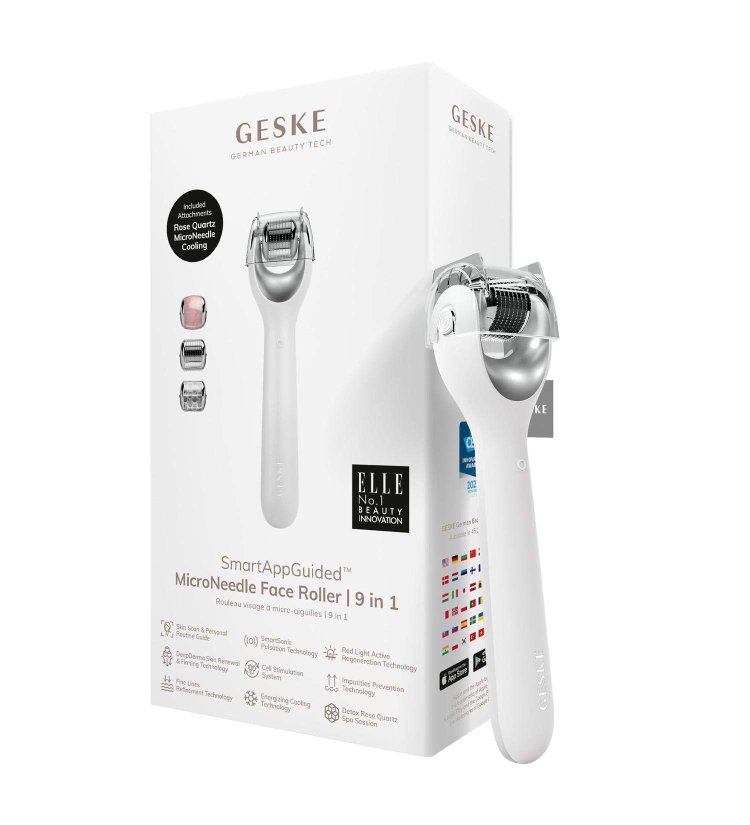 GESKE | SmartAppGuided MicroNeedle Face Roller | 9 in 1 | with rose quartz | Microneedling | Professional Microneedling Device | Needle Roller | Face Beauty Roller | Micro Needles - Buy Online on GoSupps.com