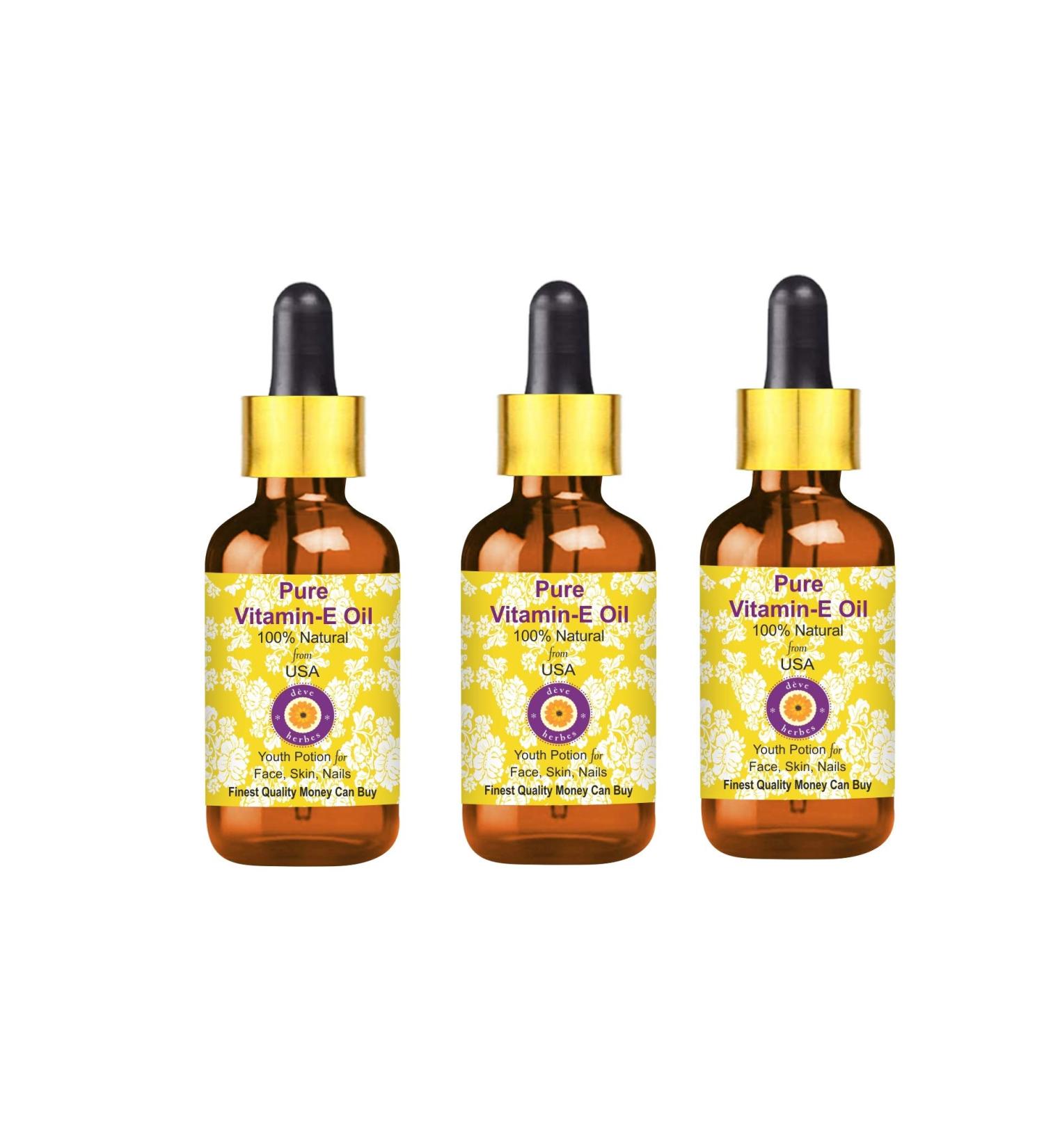 Deve Herbes Pure Vitamin E Oil with Glass Dropper 100 Natural Therapeutic Grade for Personal Care Pack of Three 100ml X 3 10 oz - Buy Online on GoSupps.com