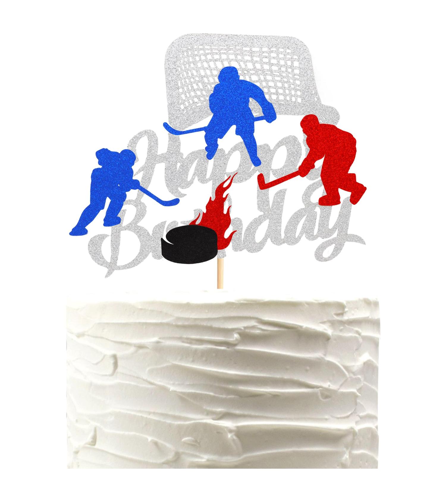 Arthsdite 1Pc Ice Hockey Cake Topper Happy Birthday Sign Sport Cake Decorations Puck Theme for Kids Girl Boy Man Women Birthday Party Supplies - Sliver Glitter Silver - Buy Online on GoSupps.com