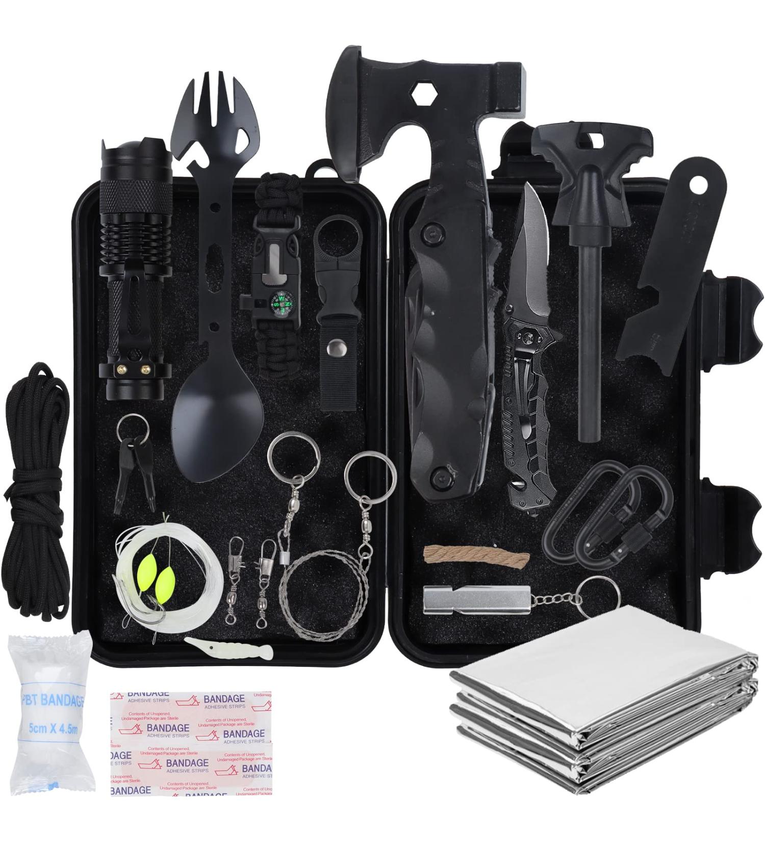 18-in-1 Survival Kit | Professional Emergency Set for Camping Hiking & Outdoor Adventures | Premium Bushcraft Gear for Men & Fathers - Buy Online on GoSupps.com