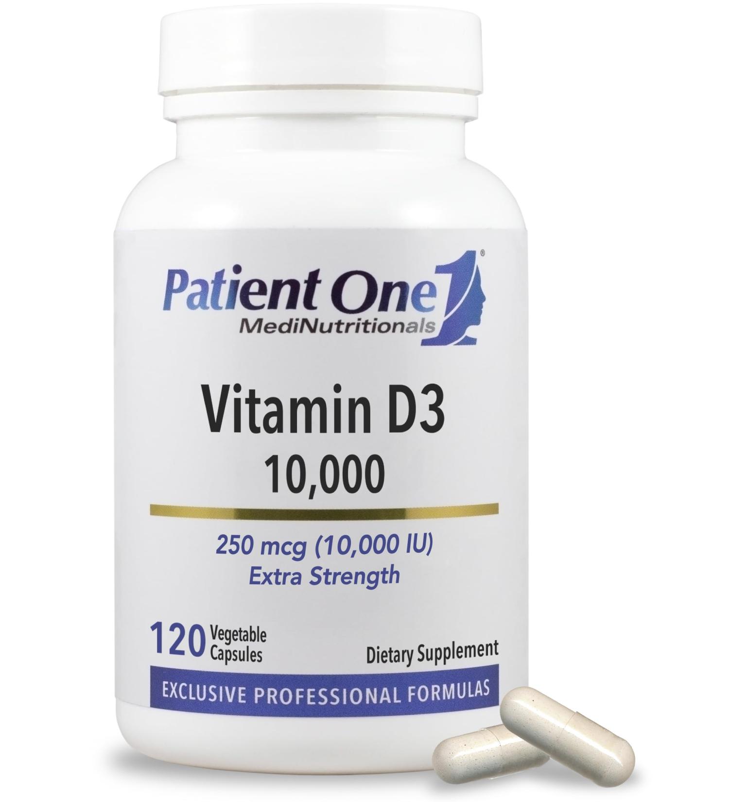 Patient One Vitamin D3 10 000 IU | Supplement to Support Immune Heart and Bone Health* | Highly Absorbable Cholecalciferol Form | 120 Capsules - Buy Online on GoSupps.com