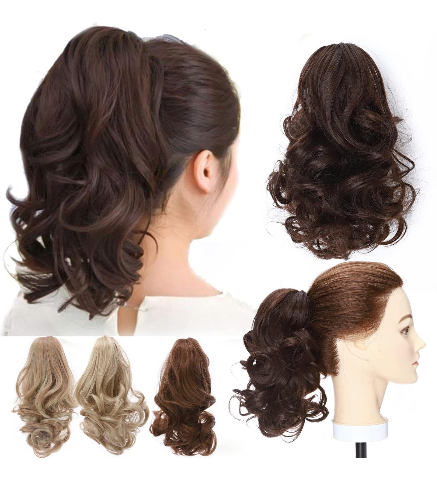 12 Short Curly Claw Ponytail Extension in Medium Brown - Synthetic Fluffy Clip-In Hairpiece - Buy Online on GoSupps.com