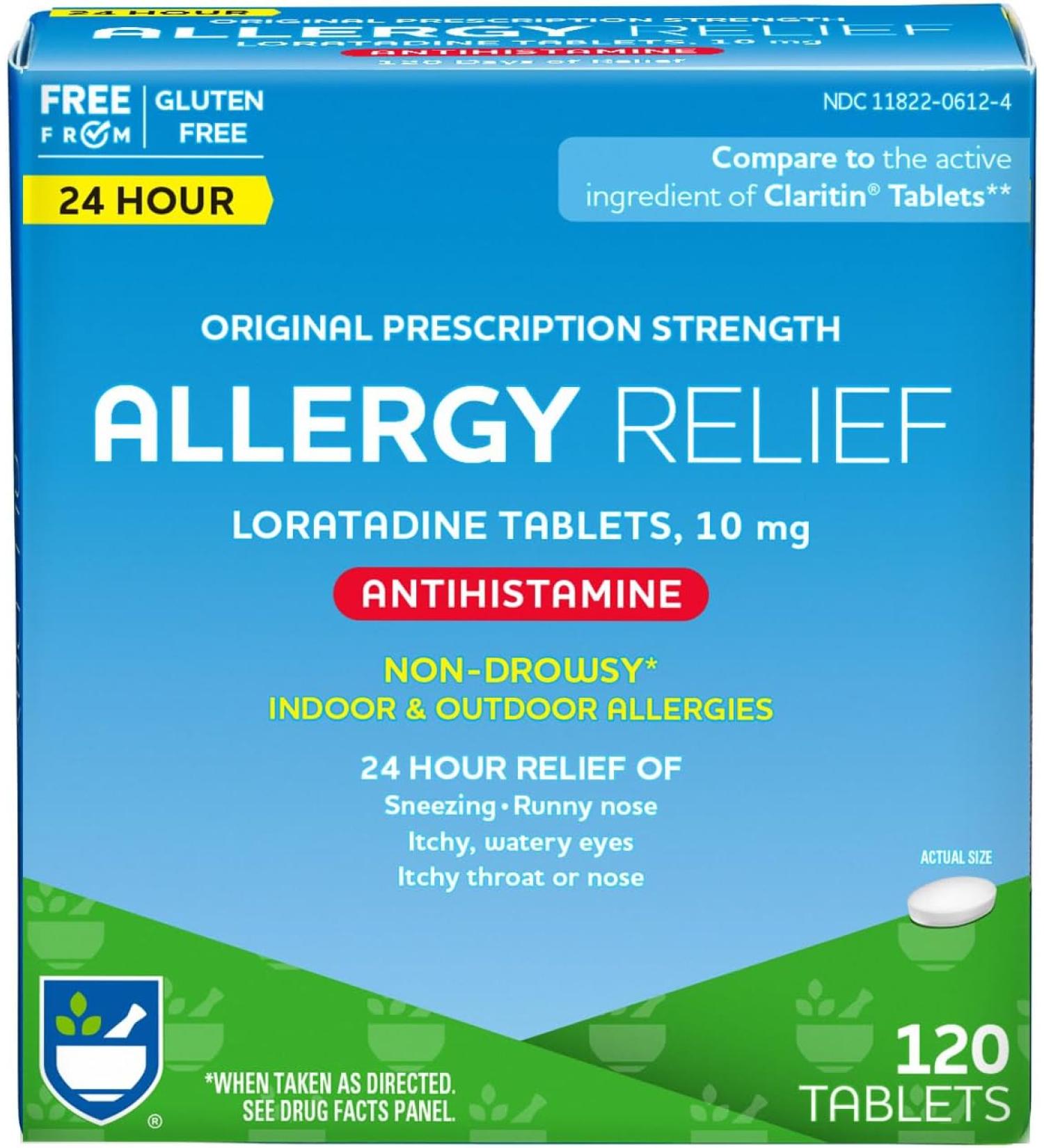 Rite Aid 24 Hour Loratadine 10mg Allergy Relief Tablets - 120 Count | Non-Drowsy Allergy Medicine - Buy Online on GoSupps.com
