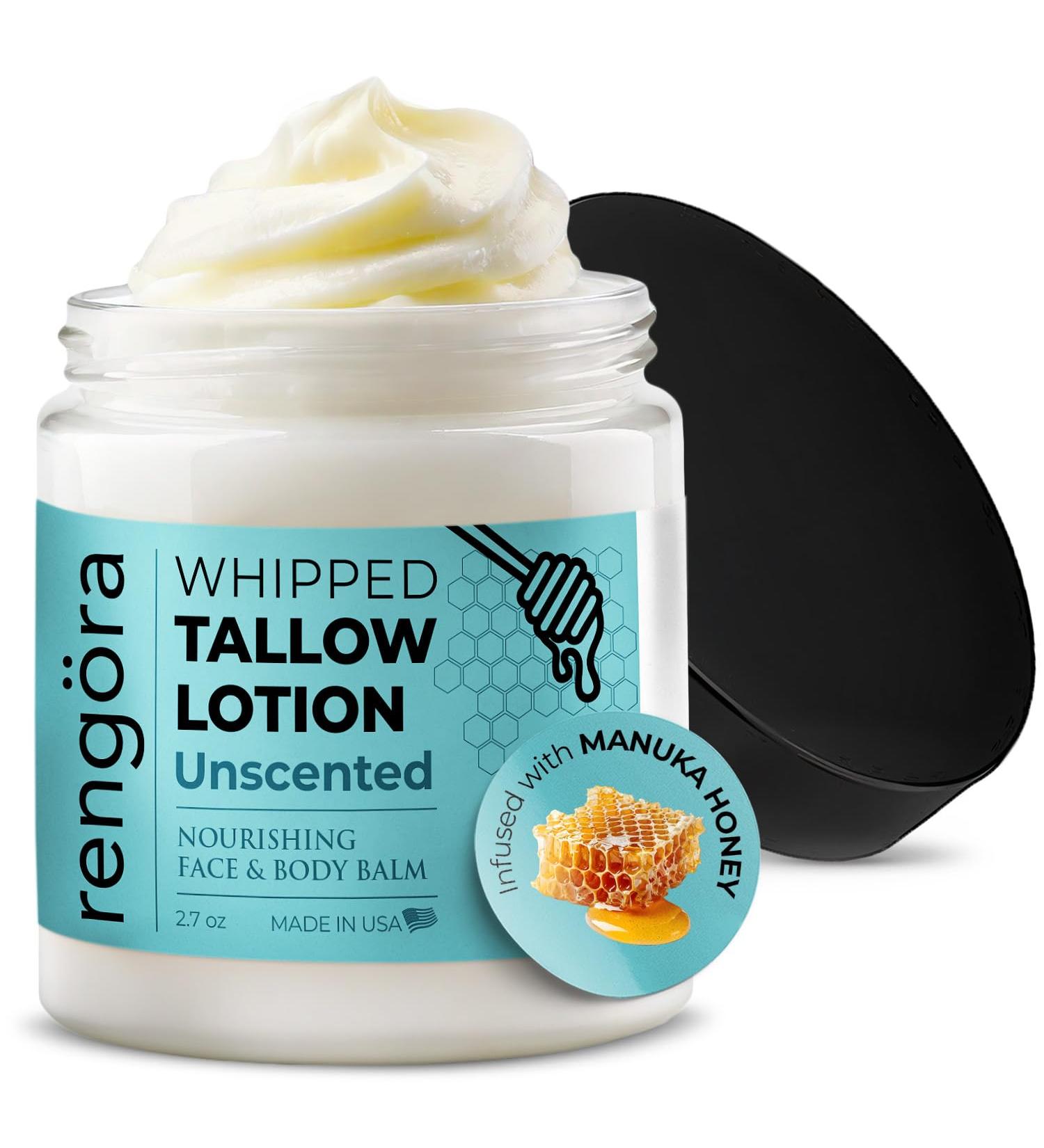 reng ra Whipped Tallow Balm - Unscented Beef Tallow for Skin 2.7oz - Grass Fed Beef Tallow Made in USA - Intense Hydration Skin Moisturizer for Men + Women with Jojoba Oil and Manuka Honey - Buy Online on GoSupps.com