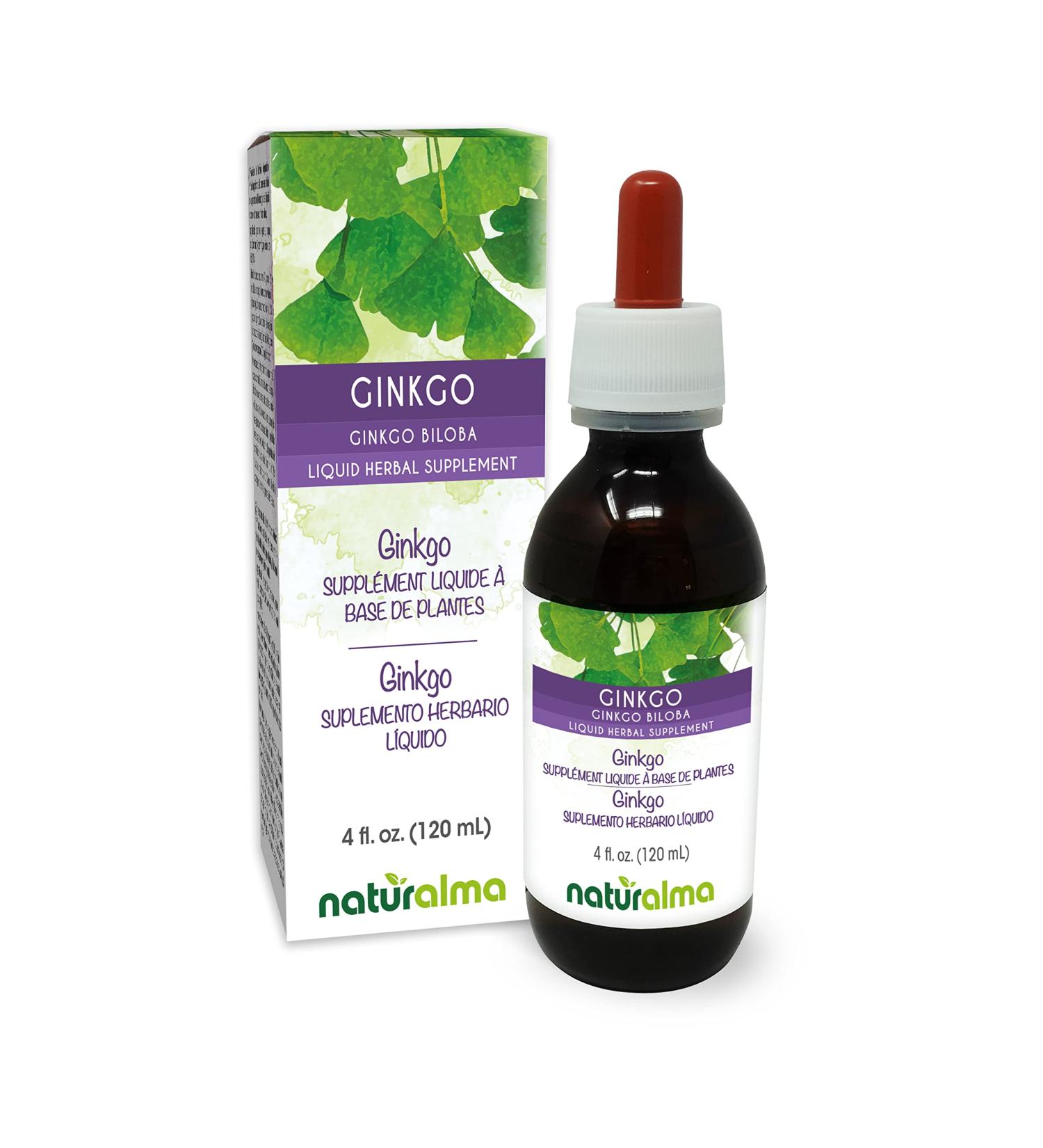 Ginkgo Biloba Leaf Tincture 4 fl oz - Alcohol-Free Liquid Extract | Vegan Herbal Supplement from Italy - Naturalma - Buy Online on GoSupps.com