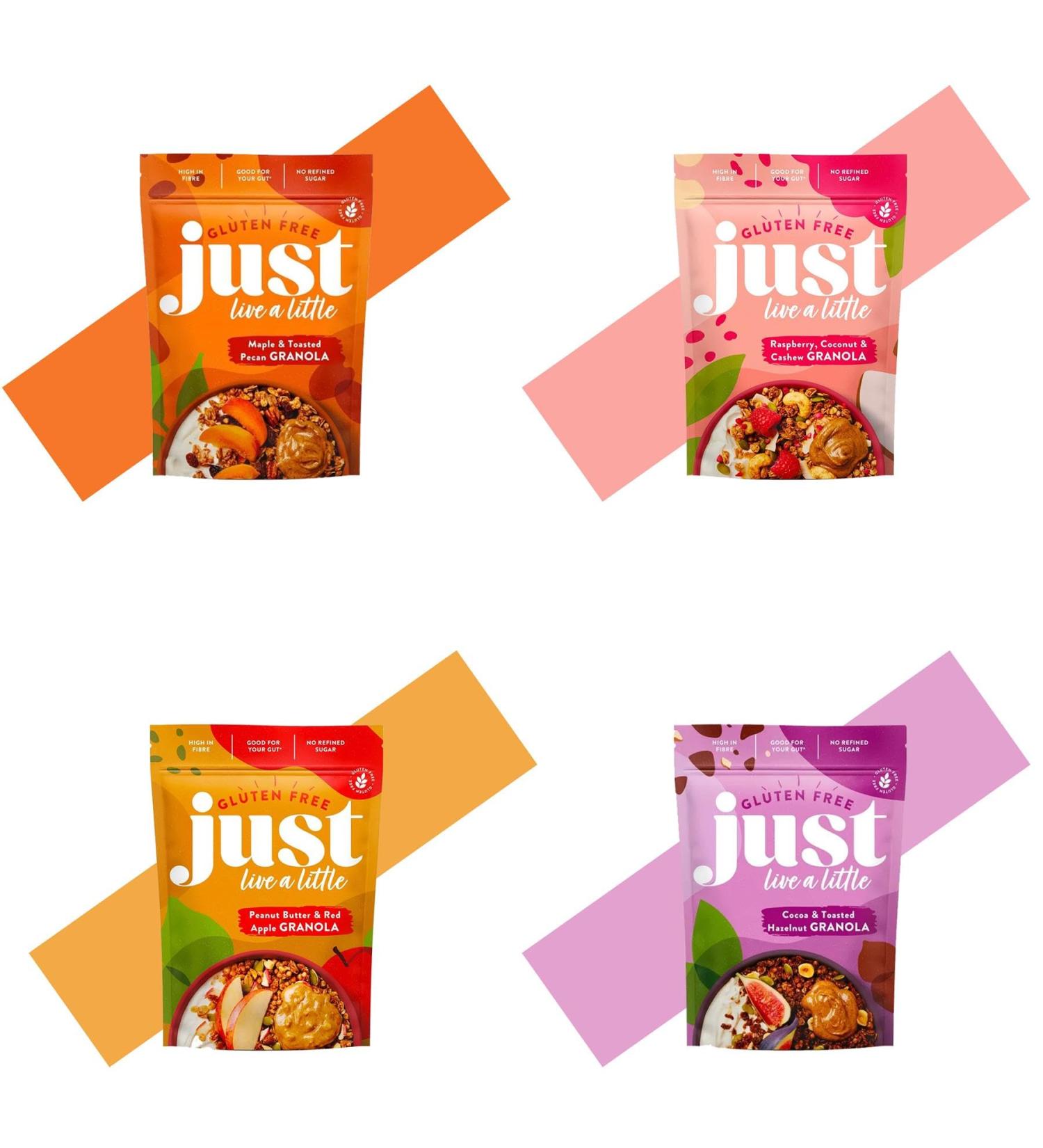 Just Live Little Gluten Free Granola Pick N Mix - Choose From 4 Flavours | Cocoa Toasted Hazelnut Maple & Toasted-Pecan Peanut Butter & Apple Raspberry Coconut Cashew Granola-360g - Pack of 4 - Buy Online on GoSupps.com
