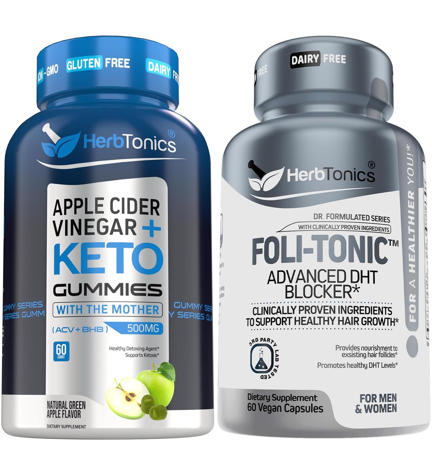 Herbtonics ACV Keto Gummies with The Mother & Keto BHB | Apple Cider Vinegar Gummies - Korean Red Panax Ginseng 1500mg - Foli-Tonic DHT Blocker & Hair Loss Supplement | Hair Thinning Treatment - Buy Online on GoSupps.com
