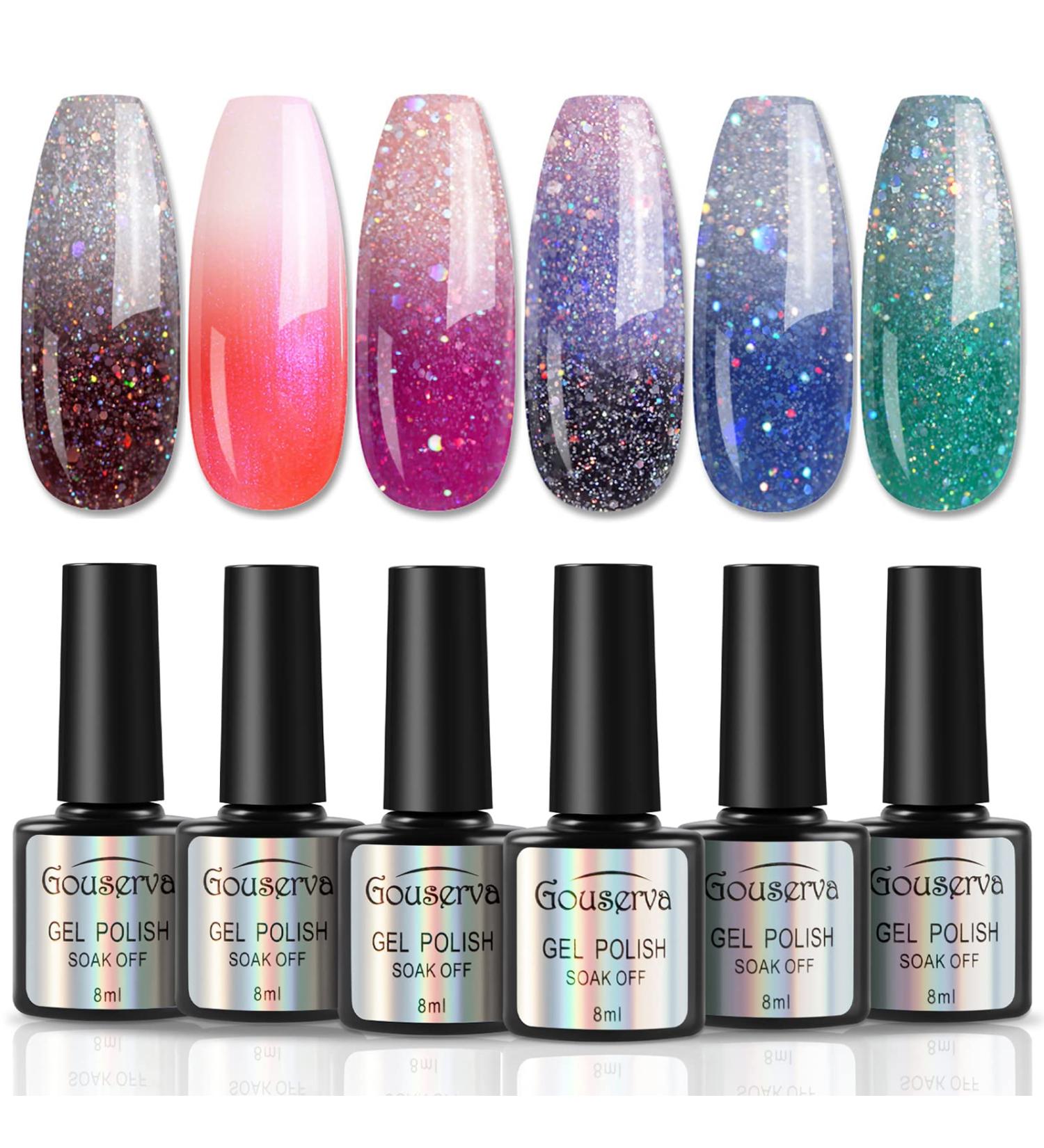 Color Changing Reflective Glitter Diamond Gel Nail Polish Set - 6 Colors UV/LED Kit for Holiday DIY at Home - Buy Online on GoSupps.com